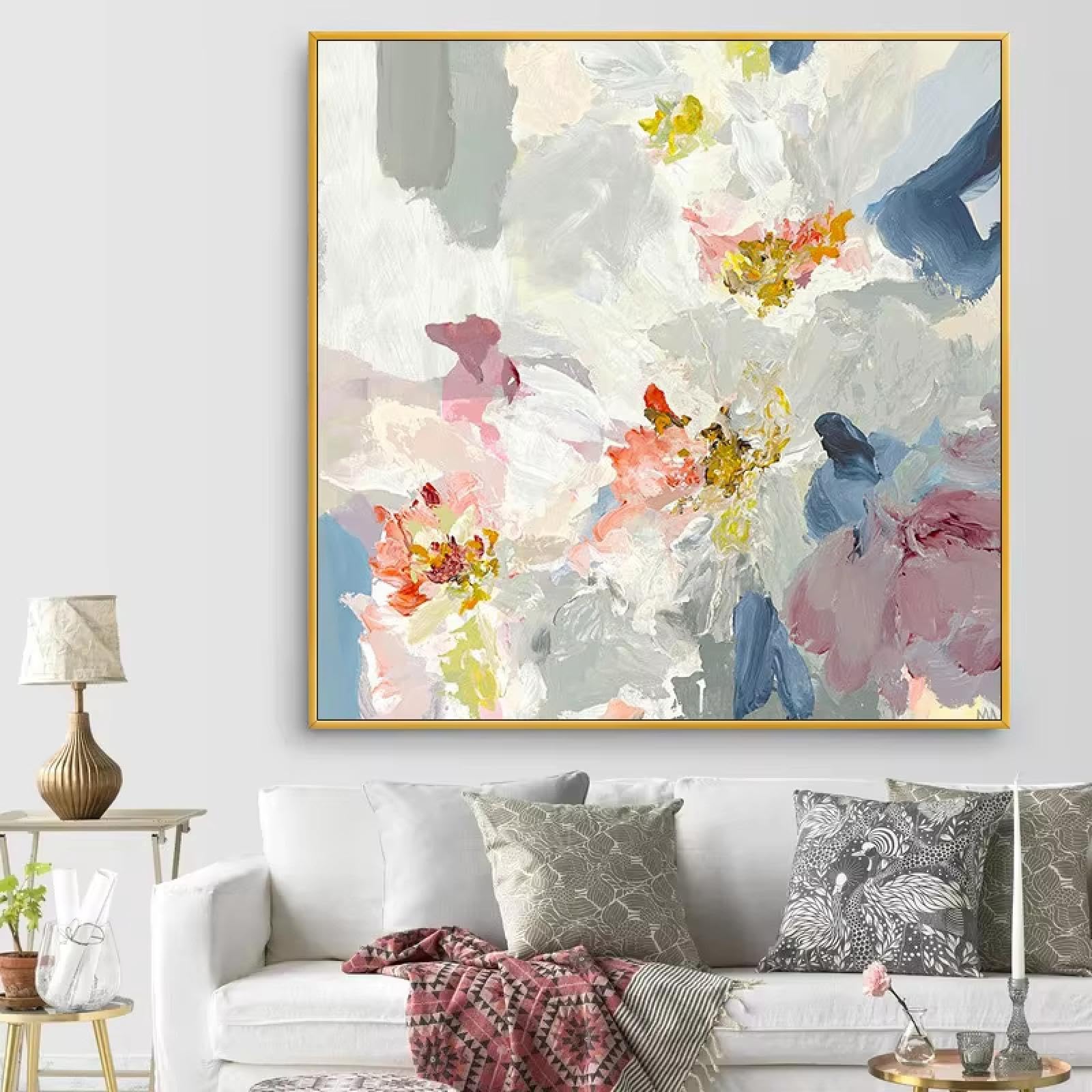 Tableau abstrait de fleurs 90x90cm pour habiller un mur vide - 7