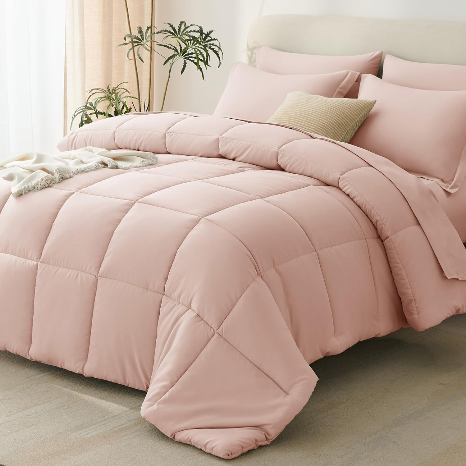 CozyLux Blush Pink Queen Comforter Set with Sheets - 7 Pieces Bed in a Bag Queen Bedding Sets, All Season Soft 7PC Bed Set with Comforter, Flat Sheet, Fitted Sheet, Pillowcases & Pillow Shams