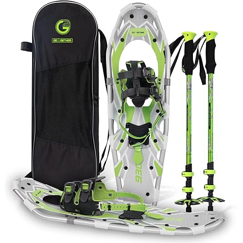 G2 21/25/30/36 Inches Light Weight Snowshoes with Toe Box, EVA Padded Ratchet Binding, Heel Lift, Flexible Pivot Bar, Durable Back Strap, Trekking Poles, Carrying Bag, Snow Baskets(6 colors available)