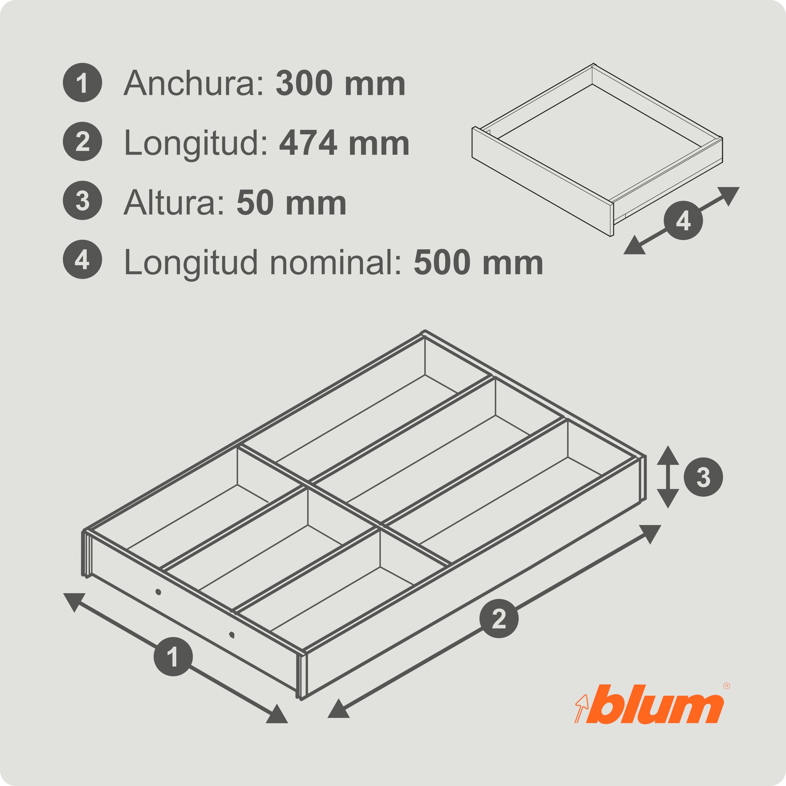 Blum AMBIA-LINE cubertero | organizador de cajón premium para cocinas modernas | protege, ordena y organiza cubiertos con claridad | con pies antideslizantes | 47 × 30 × 5 cm | Roble Bardolino