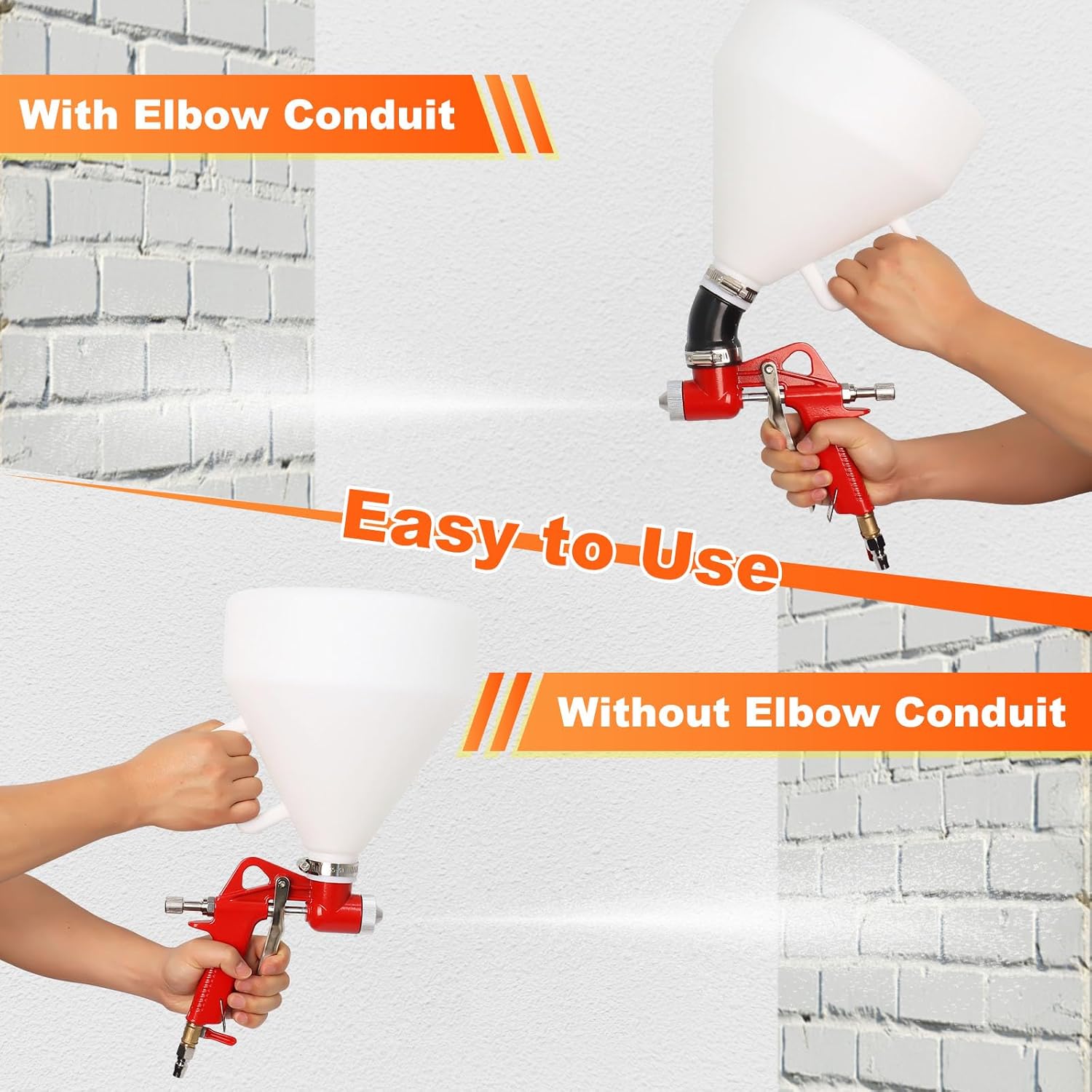 Drywall Texture Sprayer Kit – 1.5 Gallon Air Hopper Spray Gun with Elbow Hose & 3 Nozzles (4.5/6.0/8.0 mm) for Popcorn, Orange Peel & Knockdown Ceilings & Walls (White)