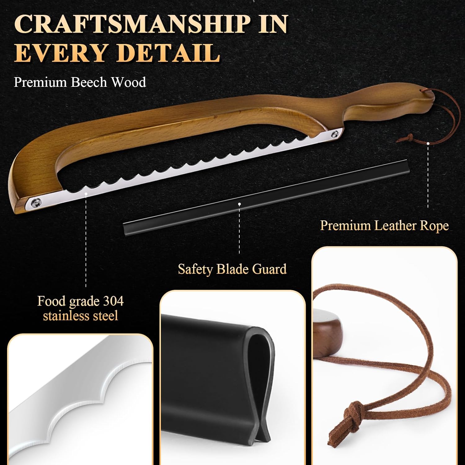 2 Pack Sourdough Bread Knife for Homemade Bread, Serrated Bread Cutter Ergo-Safe Engineering Anti-Stick Bread Bow Knife for Sourdough, Baguettes, Cakes - Image 4