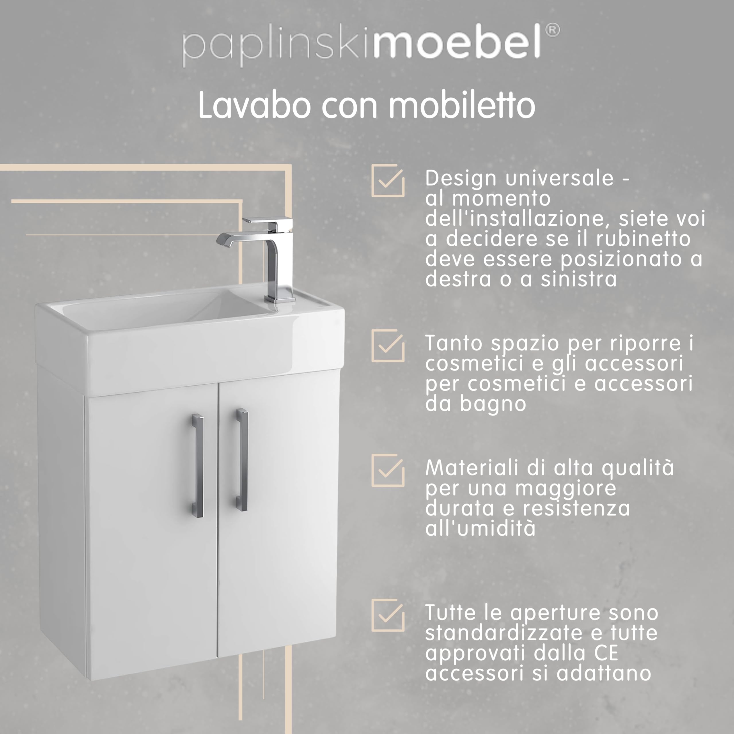 Lavandino Bagno con Mobiletto 40 cm Majorka, Ceramica, Mobile Bagno con Lavabo, Mobile Lavabo, Mobiletto Sotto Lavandino - Marrone