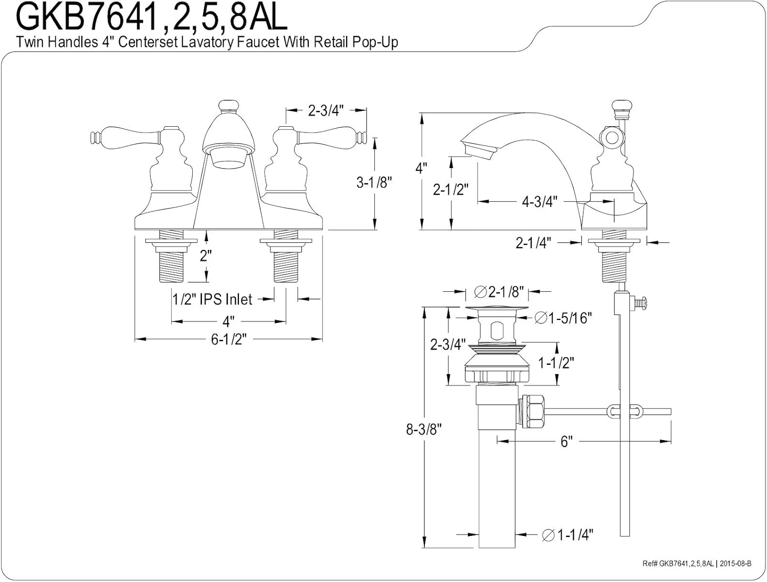 Kingston Brass GKB7645AL English Country 4-inch Centerset Lavatory Faucet with Retail Pop-up, Oil Rubbed Bronze