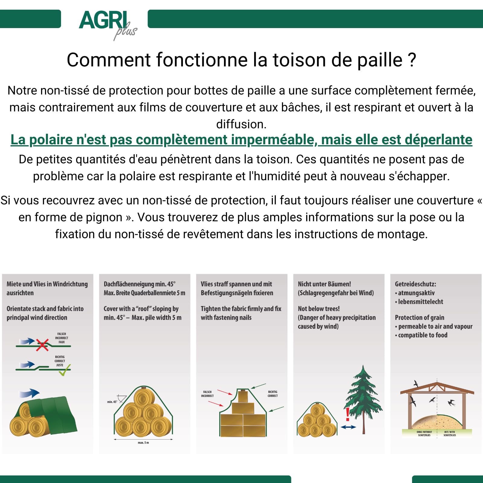AGRI Plus Bache Foin 9,8 x 6 m - sans Clous I Protection Foin Stable en polypropylène de 140 g/m² I Bache pour Foin extrêmement résistant pour Une Protection à Long Terme