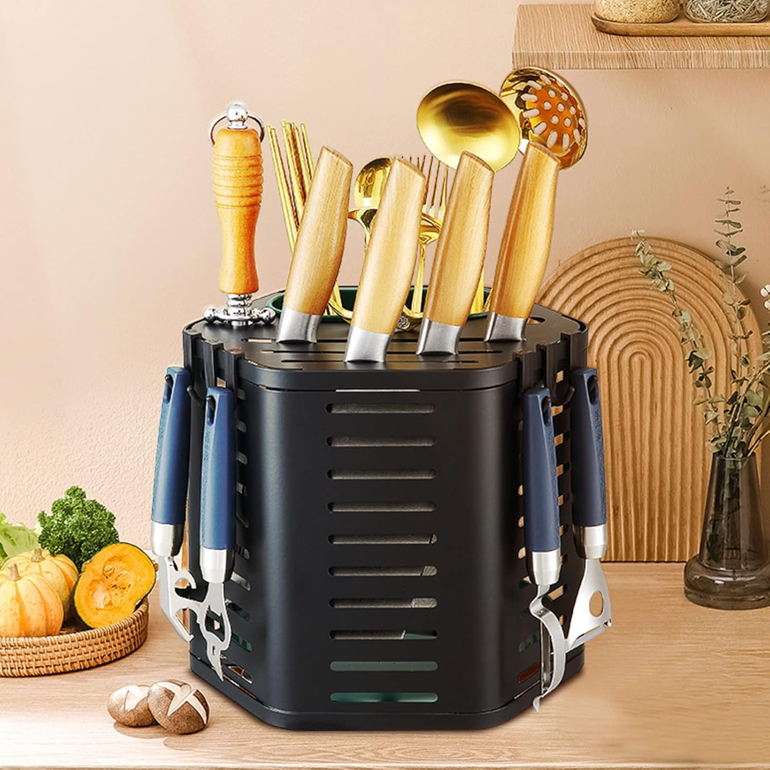 Multifunctional Rotating Kitchen Supplies Shelf Utensil Rack Knife Spoon Cutlery Holder Suitable for Restaurants