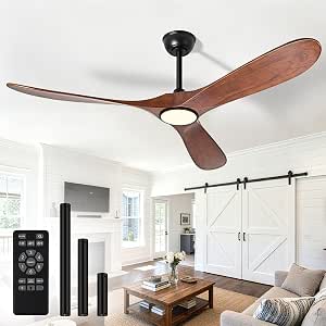 Mosanfan 52-Inch Ceiling Fan with Light and Remote, Walnut Wood Blades