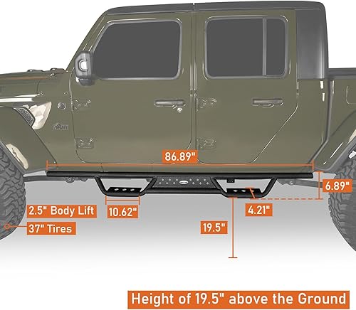Miniatura 4 de u-Box Gladiator JT - Estribos laterales Nerf Bars rieles de acero compatibles con camionetas Jeep Gladiator JT 2020 2021 2022 2023 2024 2025