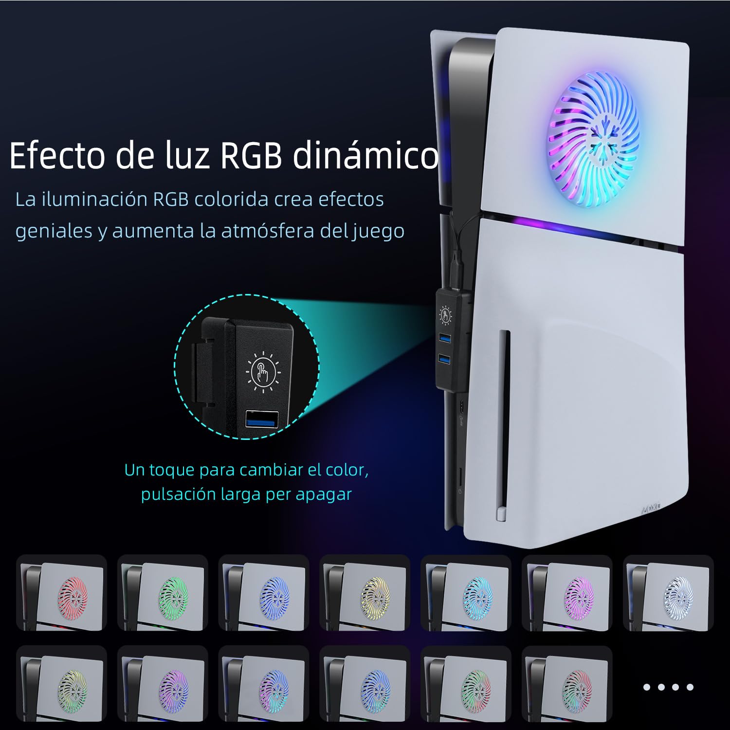 Mcbazel Tira de LED RGB con Placa Frontal de Reemplazo y Agujero de Refrigeración, Set de Accesorios con Hub USB para PS5 Slim Edición Disco/Digital – Blanco(No para PS5/PS5 Pro)