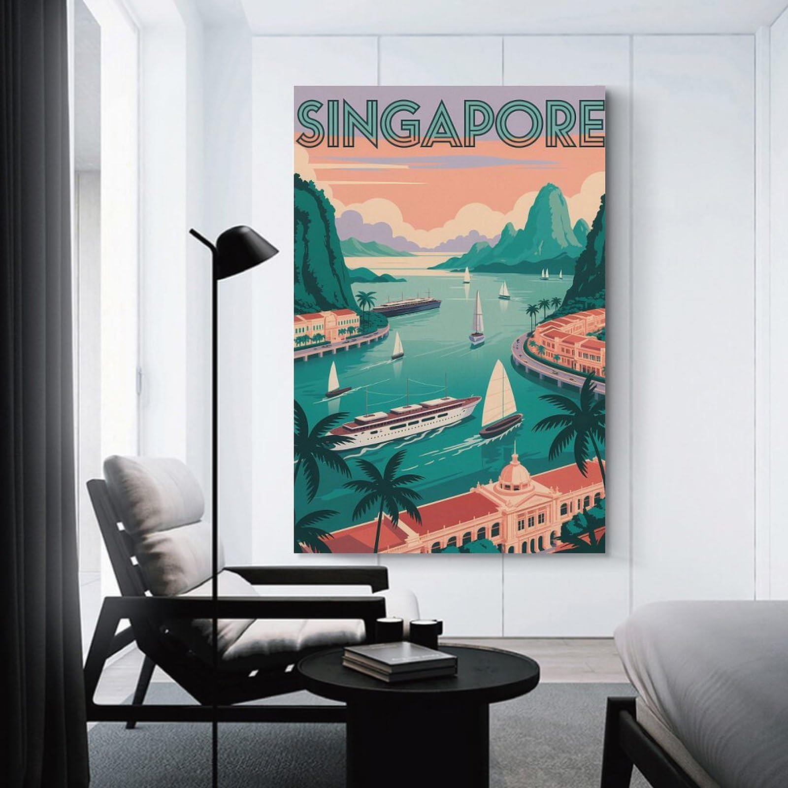 Junmoney Singapore Travel Room Decor Wall Art 24x36inch(60x90cm), for Bedroom Walls, Guest Spaces Or Lounges, An Easy Wall Refresh for Bedrooms