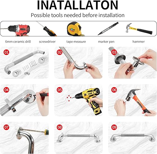 Miniatura 5 de Asas de ducha de 12 pulgadas para ancianos con agarre antideslizante, productos de asistencia de seguridad para ancianos, barras de agarre para