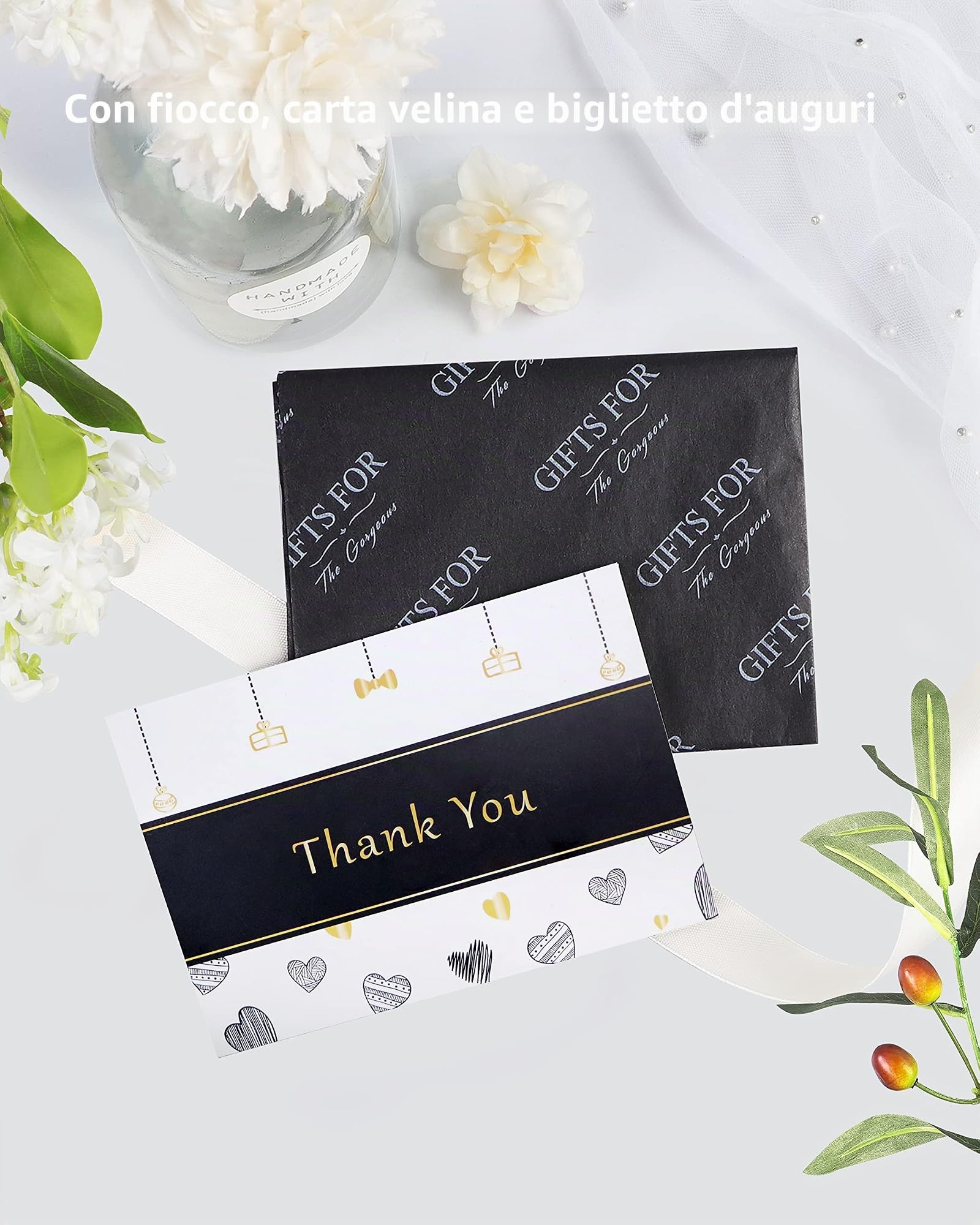 JiaWei Scatola Regalo 45 x 37 x 18 cm XXL, Gift Box con coperchio Magnetico e fiocco, Adatto per matrimonio, compleanno, Gift Greeting Cards e carta regalo - Nero