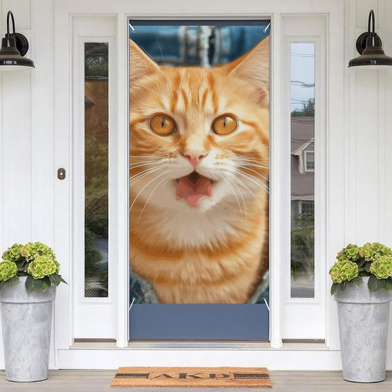 Orange Cat Sticking Out Tongue Decoration Door Banner Welcome Door Cover image 3