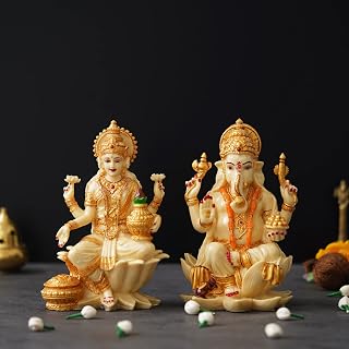 Webelkart Premium par Laxmi Ganesh Idol staty Idol för bilinstrumentbräda, heminredning, kontorsinredning, presentdekoration, dekorativ utställning, tempelgåva Diwali-dekor (7 x 4,5 brons)