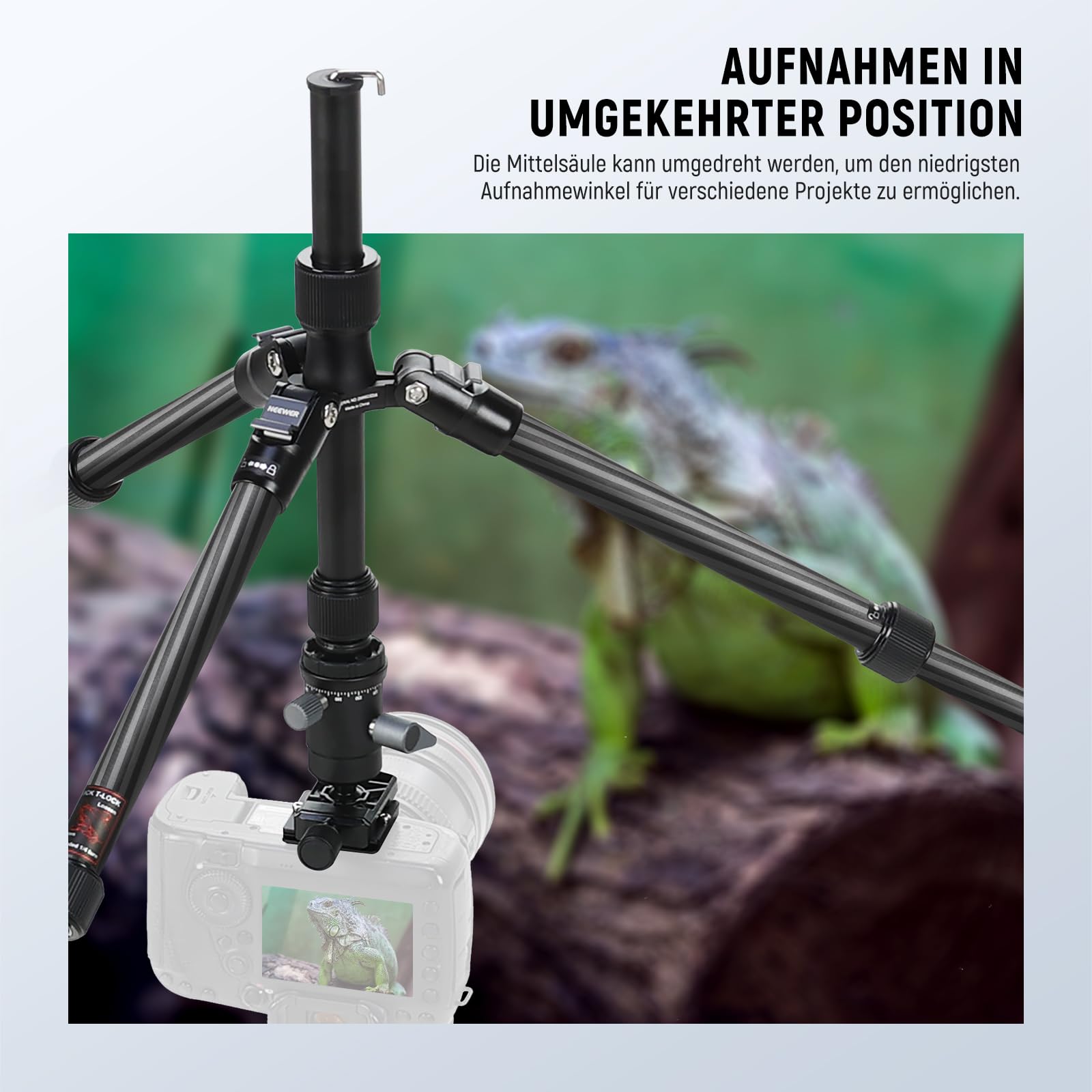 NEEWER Carbonfaser Kamerastativ Einbeinstativ, 65" leichtes kompaktes tragbares DSLR Video 360°Reisestativ Kugelkopf, rutschfeste Schnellwechselplatte, umgekehrte Mittelachse, max. Last 13,2 lbs, TP39