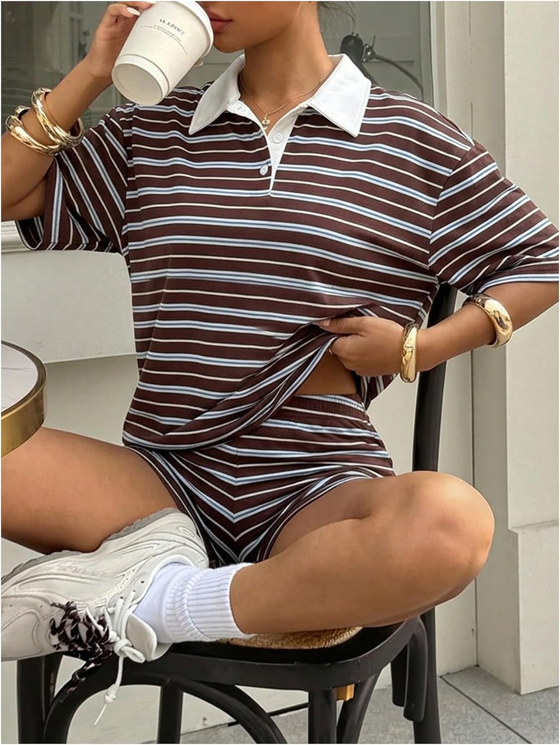 Verdusa Women's 2 Piece Striped Matching Sets Summer Outfits image 4