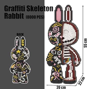 HONLANCH Animal Graffiti Skeleton Rabbit Micro Building Blocks Set(8000PCS 55cm High Series) Gift for Adults and Kids
