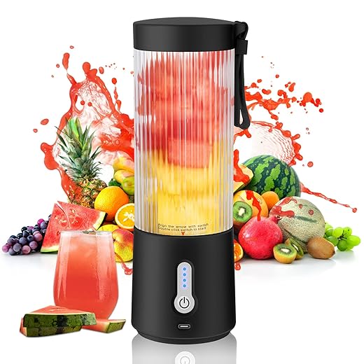 Portable Blender - 15oz Personal Blender Shakes and Smoothies Maker USB Rechargeable Small Fruit Juicer Cup - Multifunction Mini On the Go Blender Kitchen Baby Food Travel Gym Office (Black)
