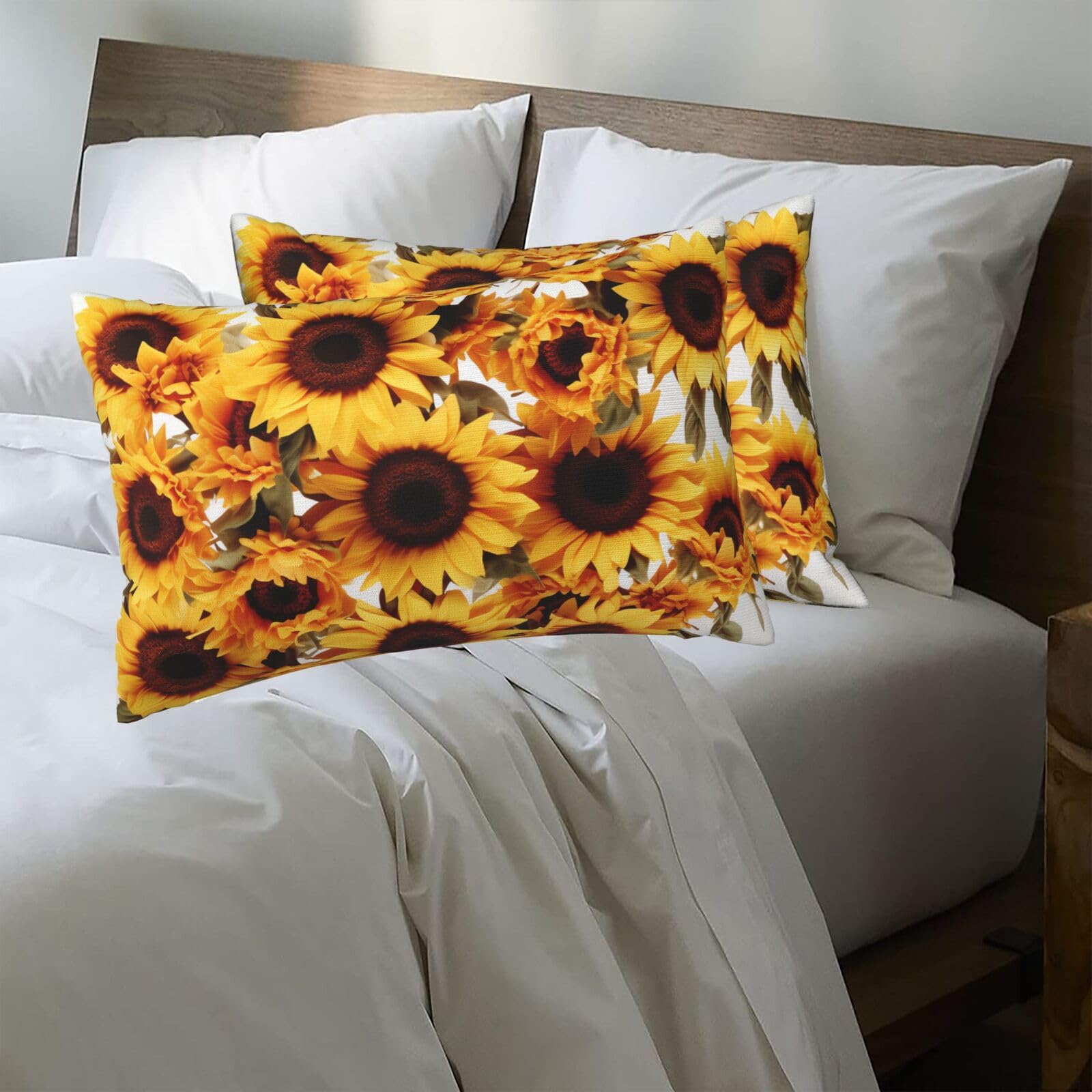 Beautiful Sunflowers Standard Pillowcases 20x30in Sets of 2, Ultra Soft Microfiber Plush Pillow Cases Comfort Decorative Throw Pillow Cover with Hidden Zipper for Bedroom, Sofa, Couch
