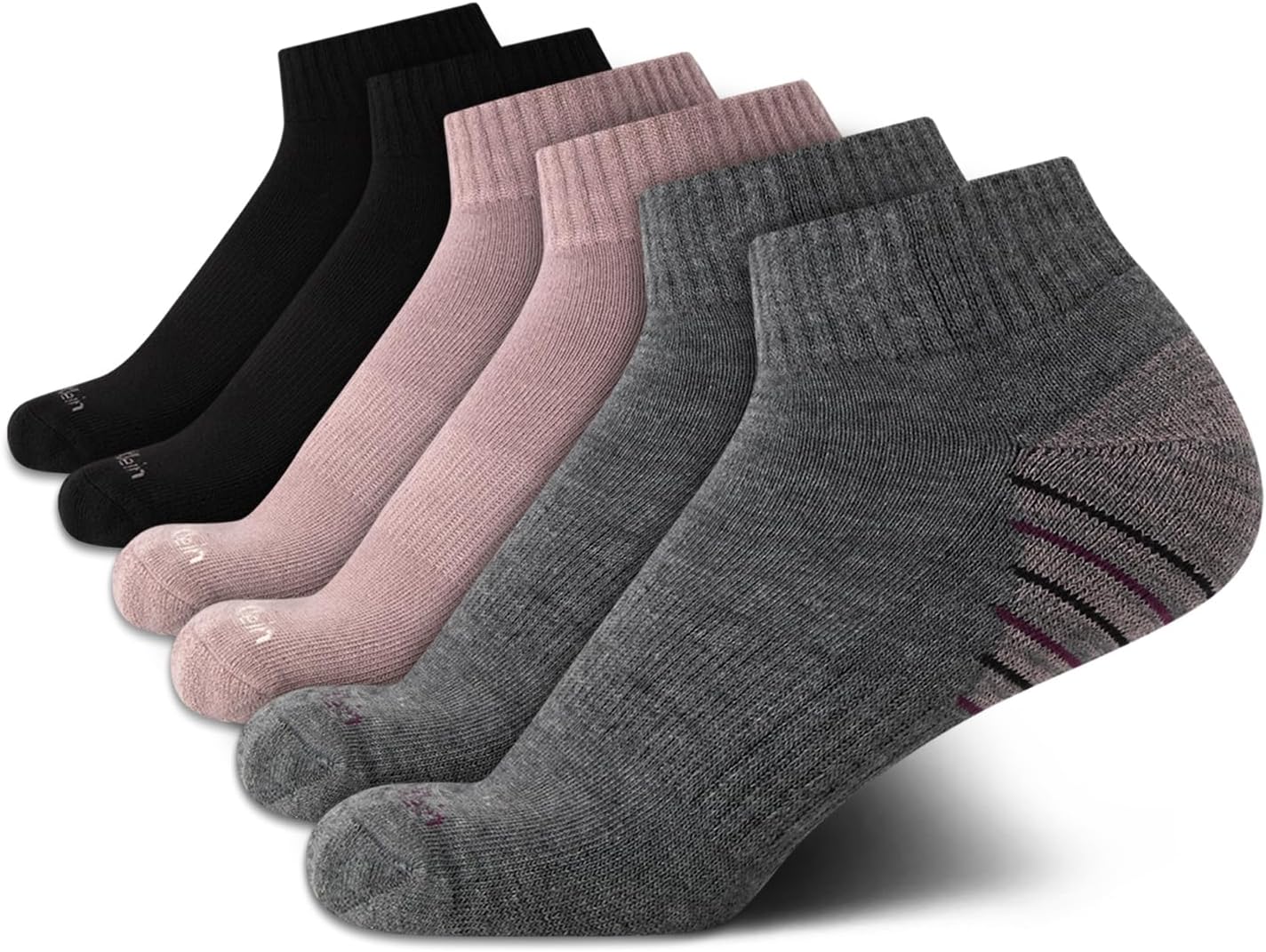 Calvin Klein Womens Quarter Socks - 6 Pack Athletic Performance Cushioned Ankle Socks for Women for Running and Workout