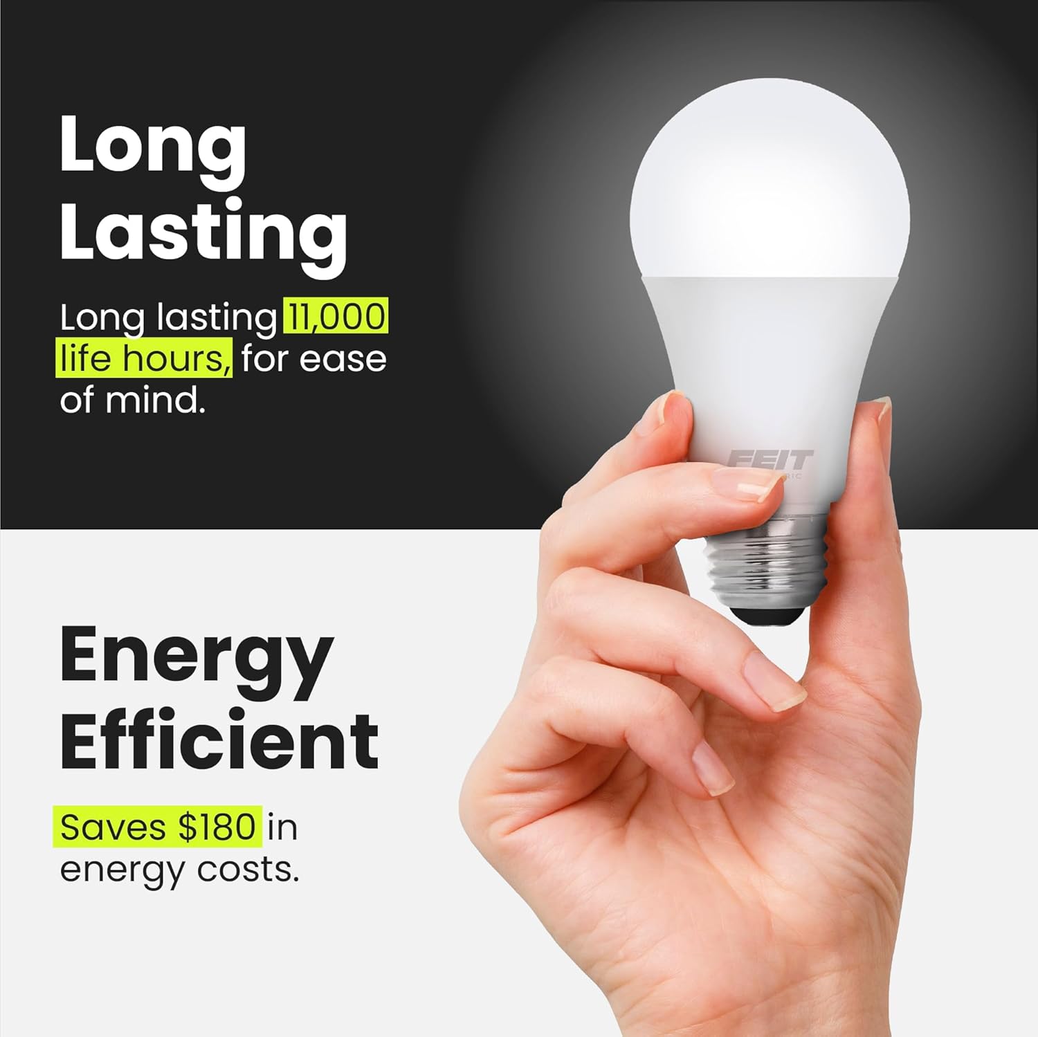 Feit Electric A19 LED Light Bulbs, 100W Equivalent, 1500 Lumens, Neutral White 3000K, 15W, 11,000-Hour Lifespan, General Purpose Indoor/Commercial Use, A1600/835/10KLED/4, 4 Pack