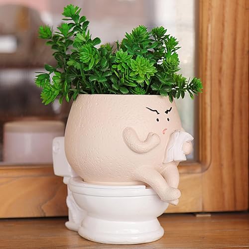 Miniatura 2 de NINIPAPA Divertida maceta de inodoro con orificio de drenaje para plantas de interior, bonita maceta de riego automático para macetas suculentas,