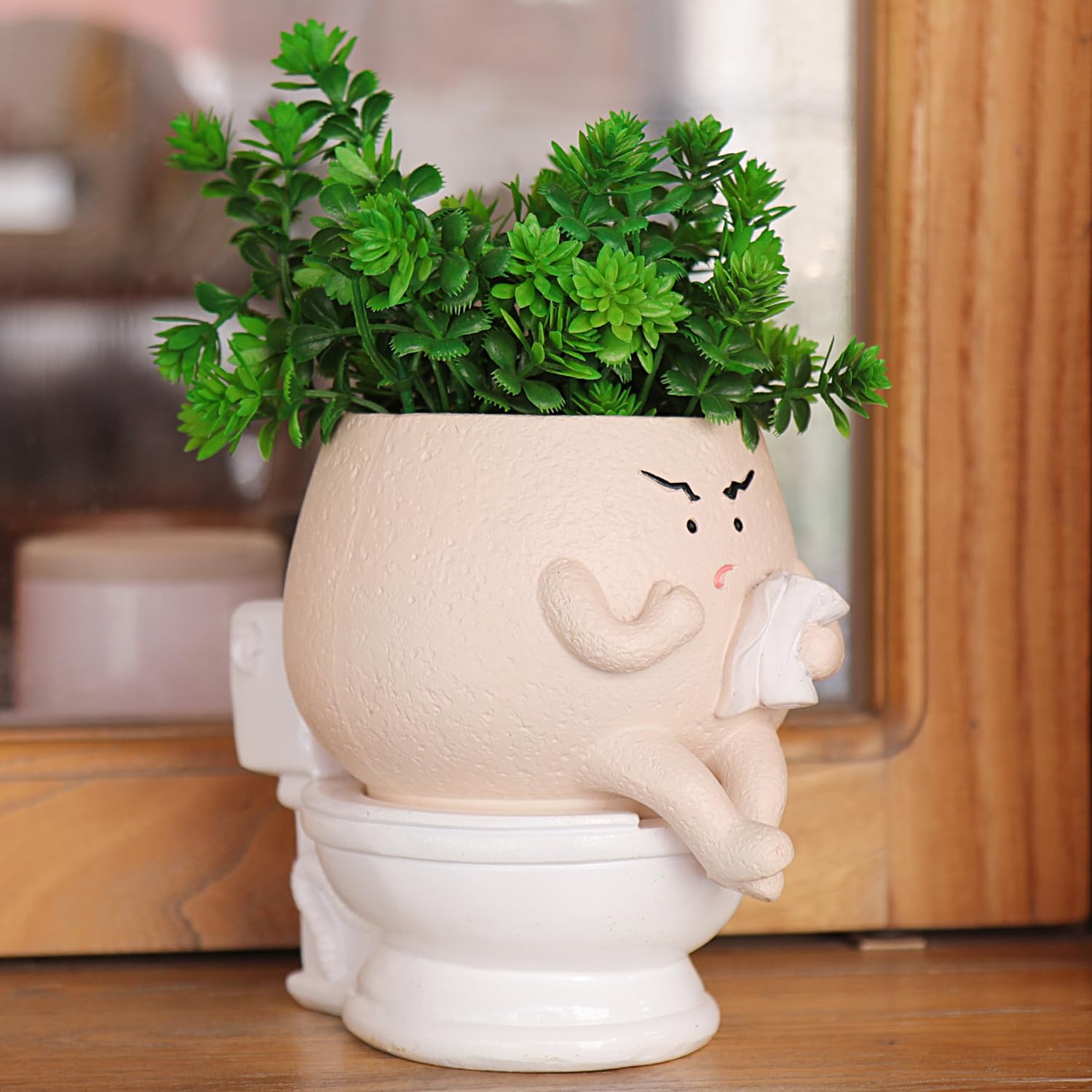 Selbstbewässernder Blumentopf Toiletten-Design – Lustiger Gesichtskopf Aus Kunstharz Mit Ablaufloch