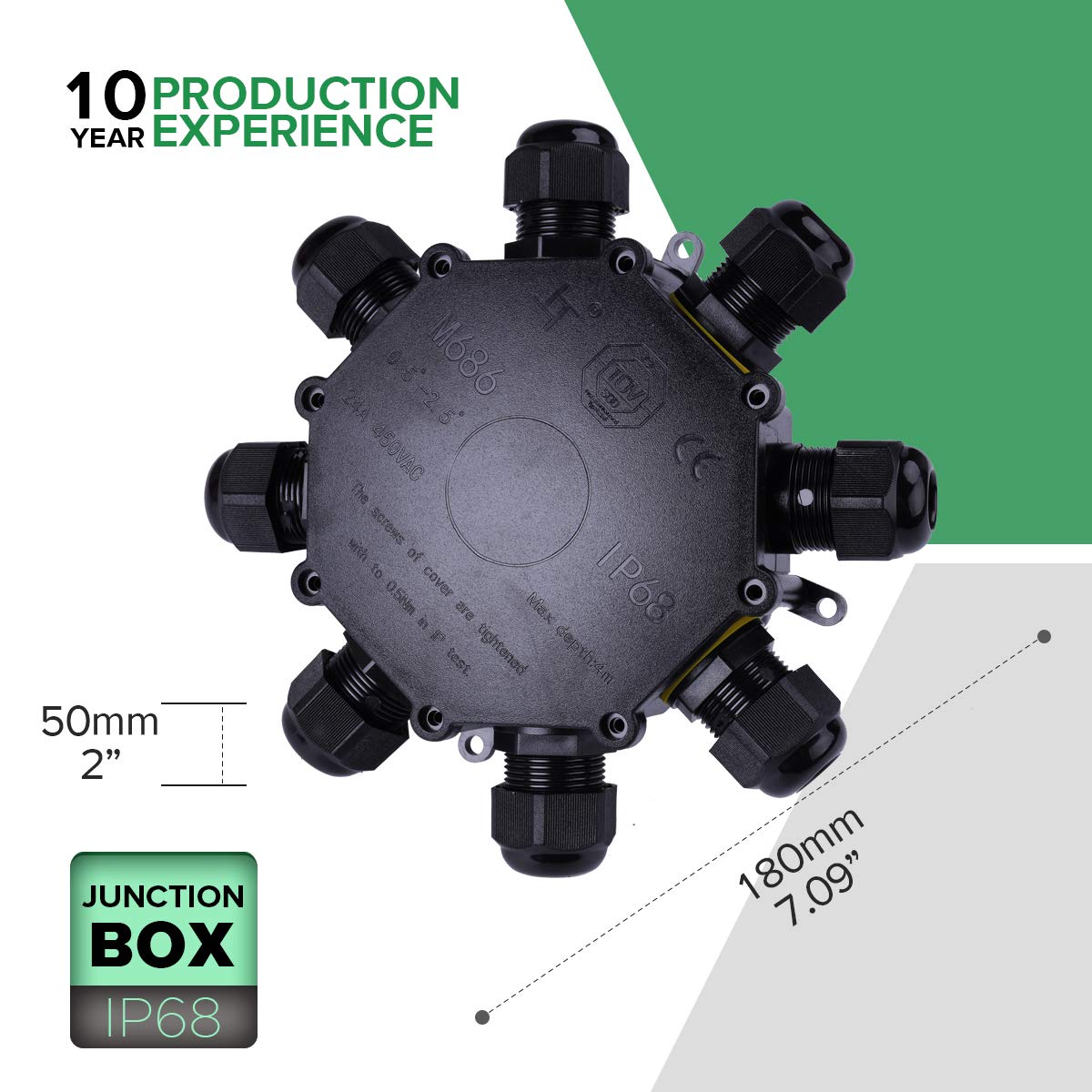 8 Way Electrical Junction Box, La Vane IP68 Waterproof 8 Way Cable Connector Lighting Connector Electric External Coupler, Cable Gland Ø 4-14mm