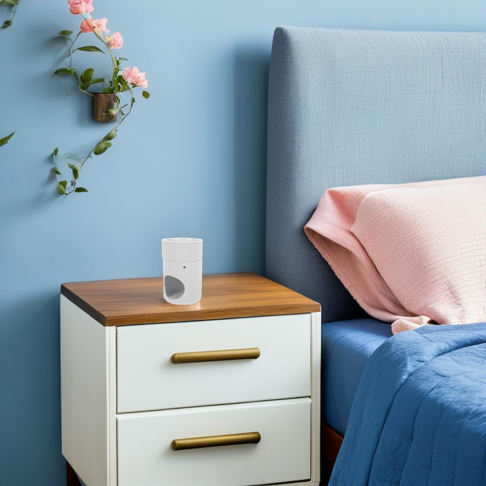 GANAZONO Bruciatore Aromaterapia in Ceramica con Design a Righe Diffusore Olio Essenziale e Portacandela per Cera Fragranza Decorazione Casa e Camera Bianco Elegante