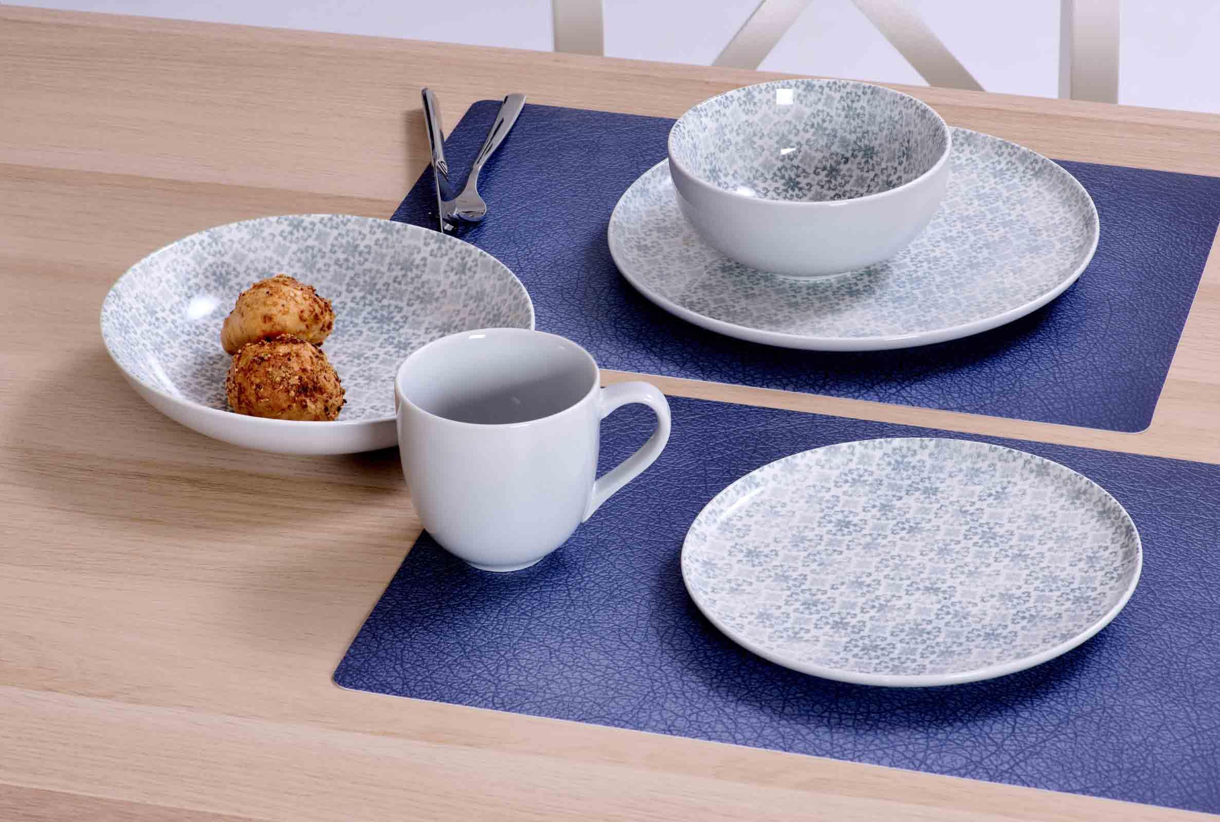 Ritzenhoff & Breker Porto Müslischalen 6er Set | Ø 15 cm | Schalen für Salate und Desserts mit folkloristischem Muster | Porzellan | Spülmaschinen- & Mikrowellengeeignet | Graublau