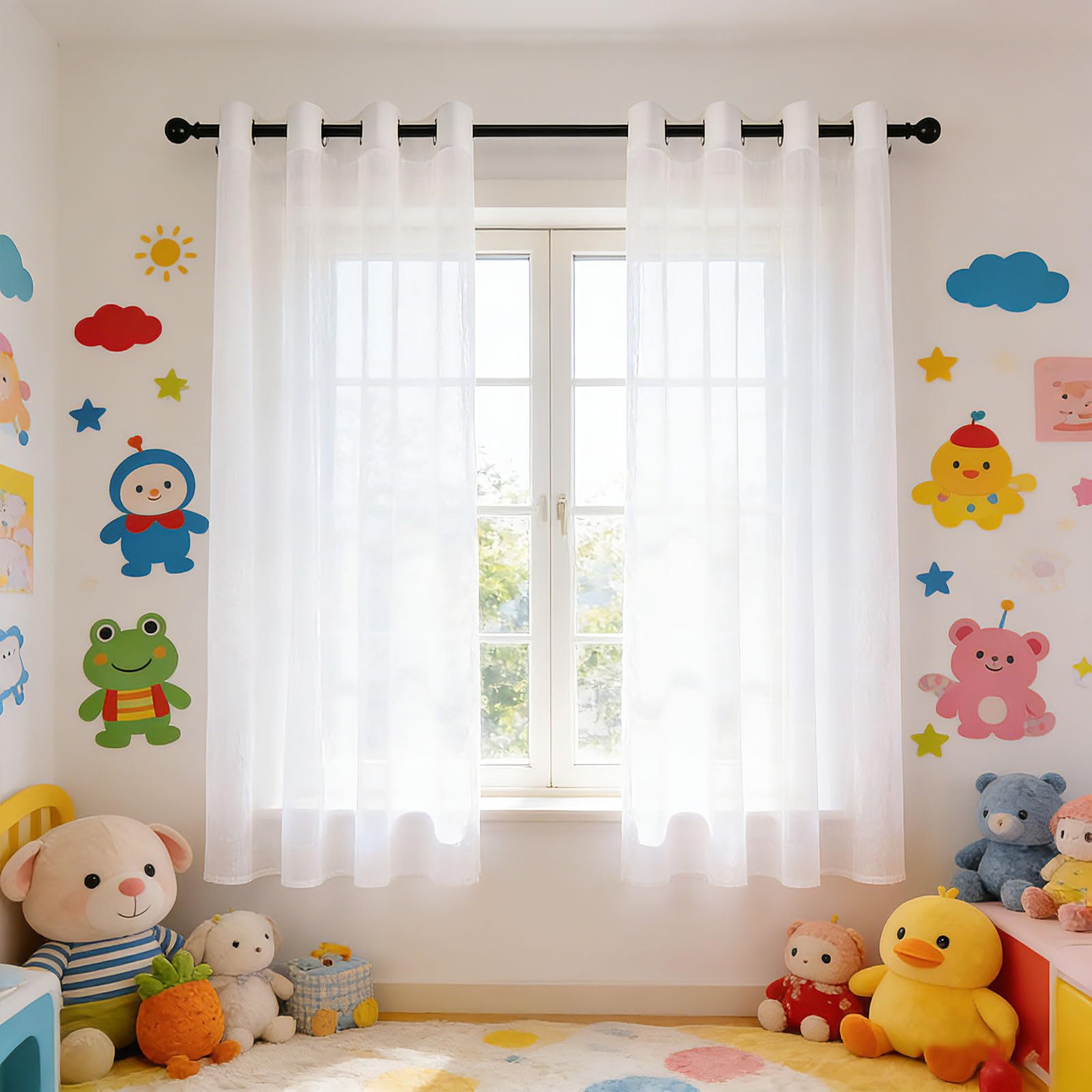 GUOJUN Halbtransparente Vorhänge 140 x 185 cm Weihnachten Dekoration, mit Ösen Wohnzimmer Vorhänge Gardinen für Schlafzimmer Wohnzimmer, Weiß