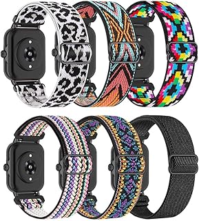 6 Pack Stretchy 20MM Nylon Smart Watch Bands Compatible With Donerton P22 P32 P36 P40/KALINCO P22 Replacement, Breathable Weave Elastic Quick Release Wristband Watch Strap for Garmin Forerunner Venu , Women and Girls