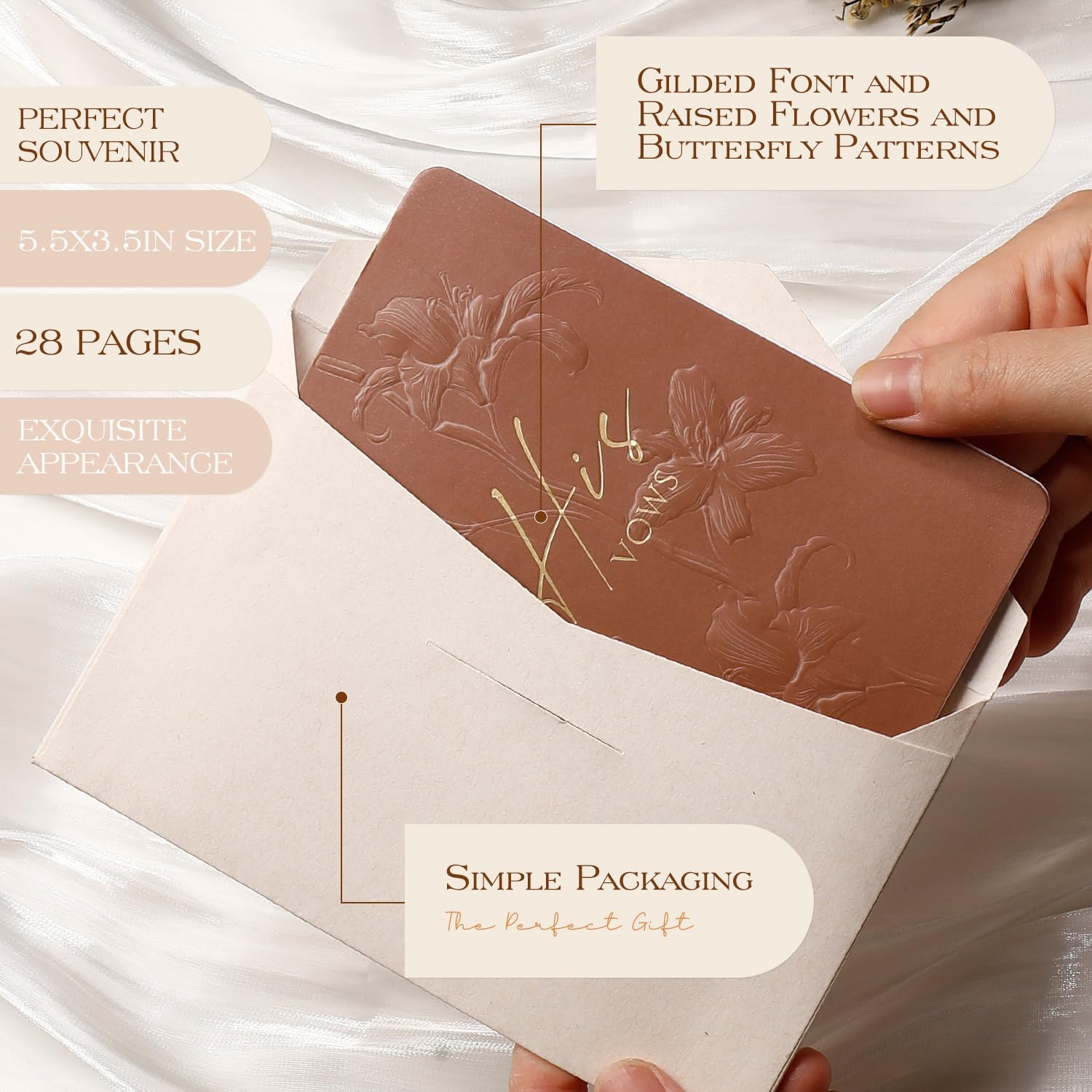 molekaus Vow Books His and Hers,5.5 x 3.5 in, Elegant Gold Foil Set of 2 | Wedding Notebook with 28 Pages,120 GSM Thick Paper,Ideal Present