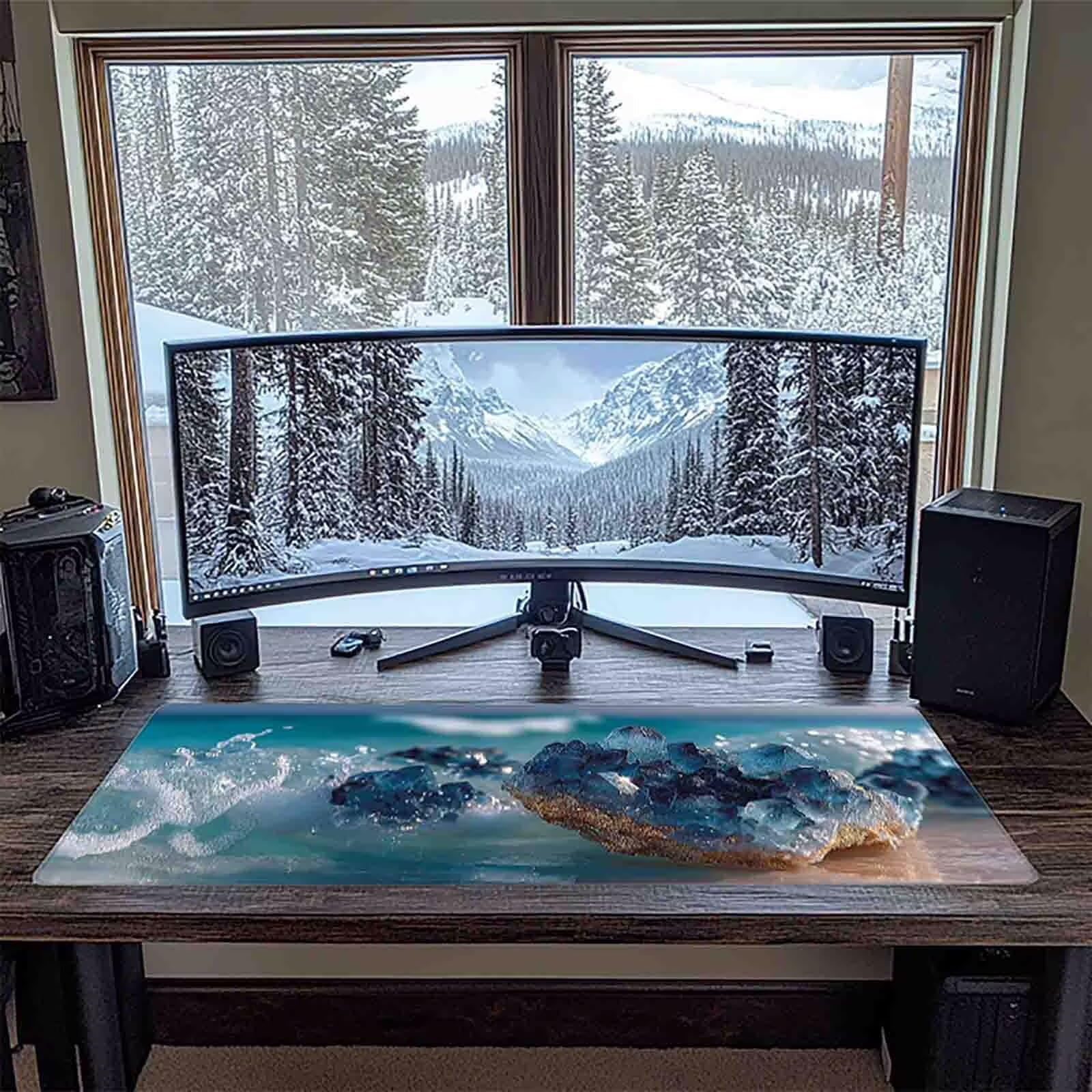 Tappetino Mouse XXL 1000x500mm Blu Mousepad Mare Tappetino Scrivania Grande, con base in Gomma Antiscivolo, Impermeabile Sottomano Scrivania per Computer, Ufficio, Accessori Gaming Mouse Pad 5-2926x