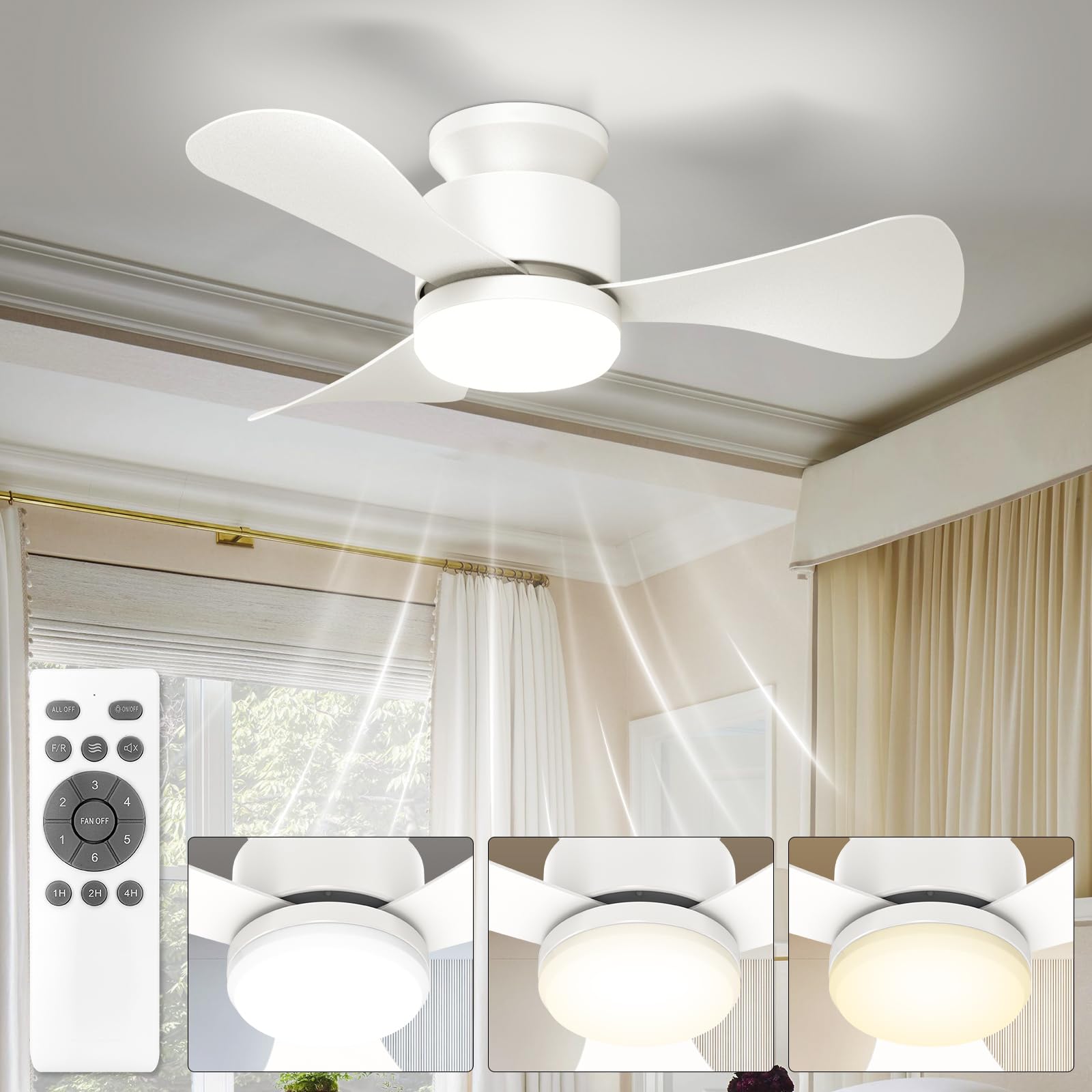 Airwit 71cm Ventilatore da Soffitto con Luce Silenzioso, Piccolo Lampadario Ventilatore Soffitto con Telecomando e Reversible DC Motore, Lampada Ventilatore LED per Camera da Letto, Soggiorno, Cucina