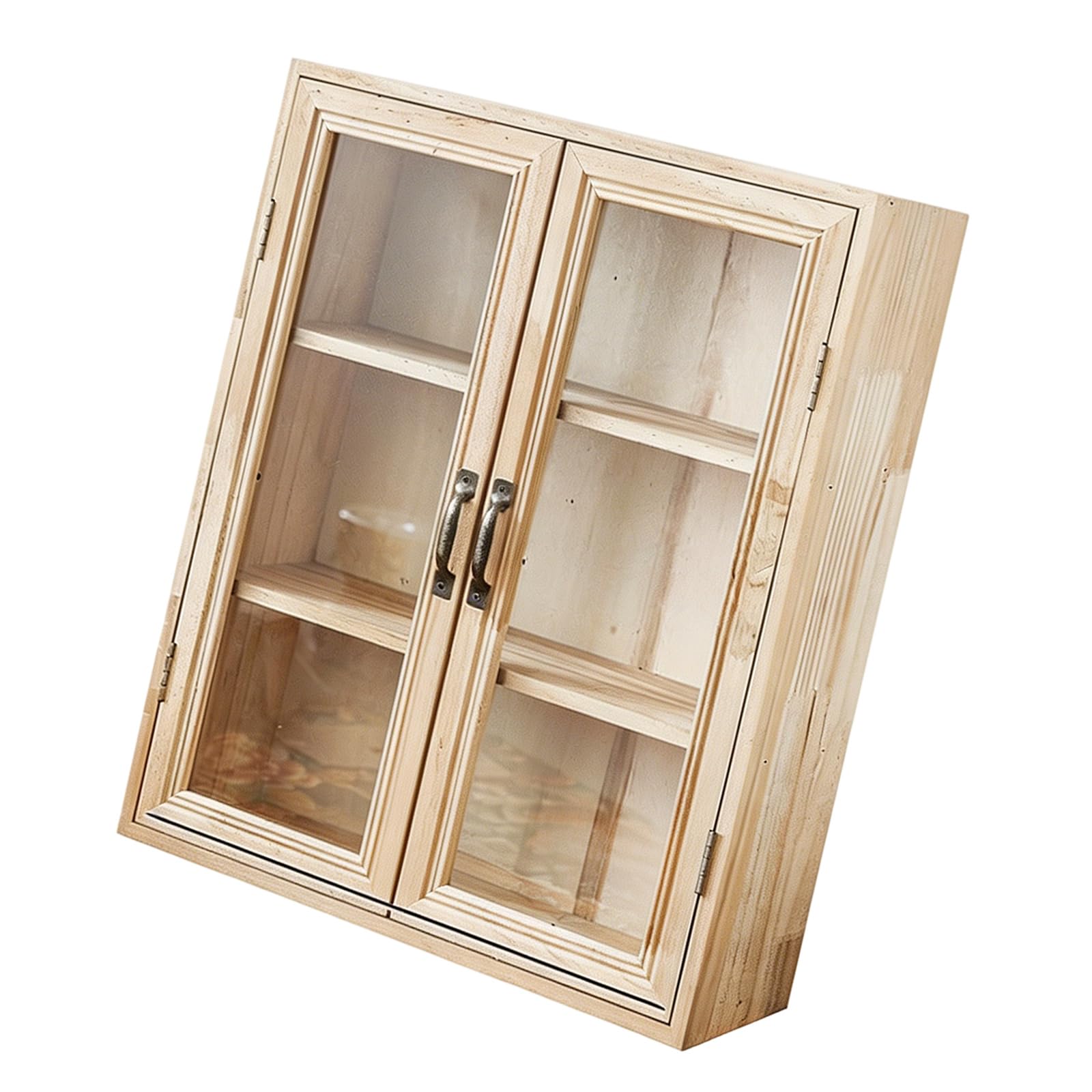 Tsophreniq Wooden Storage Cabinet for Desk and Countertop, Transparent Door Organizer for Cosmetics, Kitchen and Collectibles Counter Shelf