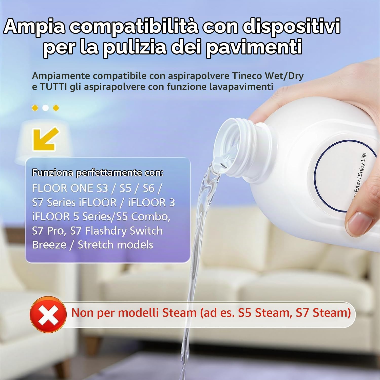 Detergente Concentrato per Pavimenti - Compatibile con Tineco (3x500ml) - Profumo Lavanda, Senza Residui e Anti-Ostruzione - Adatto per Piastrelle, Parquet, Laminato e Famiglie con Animali