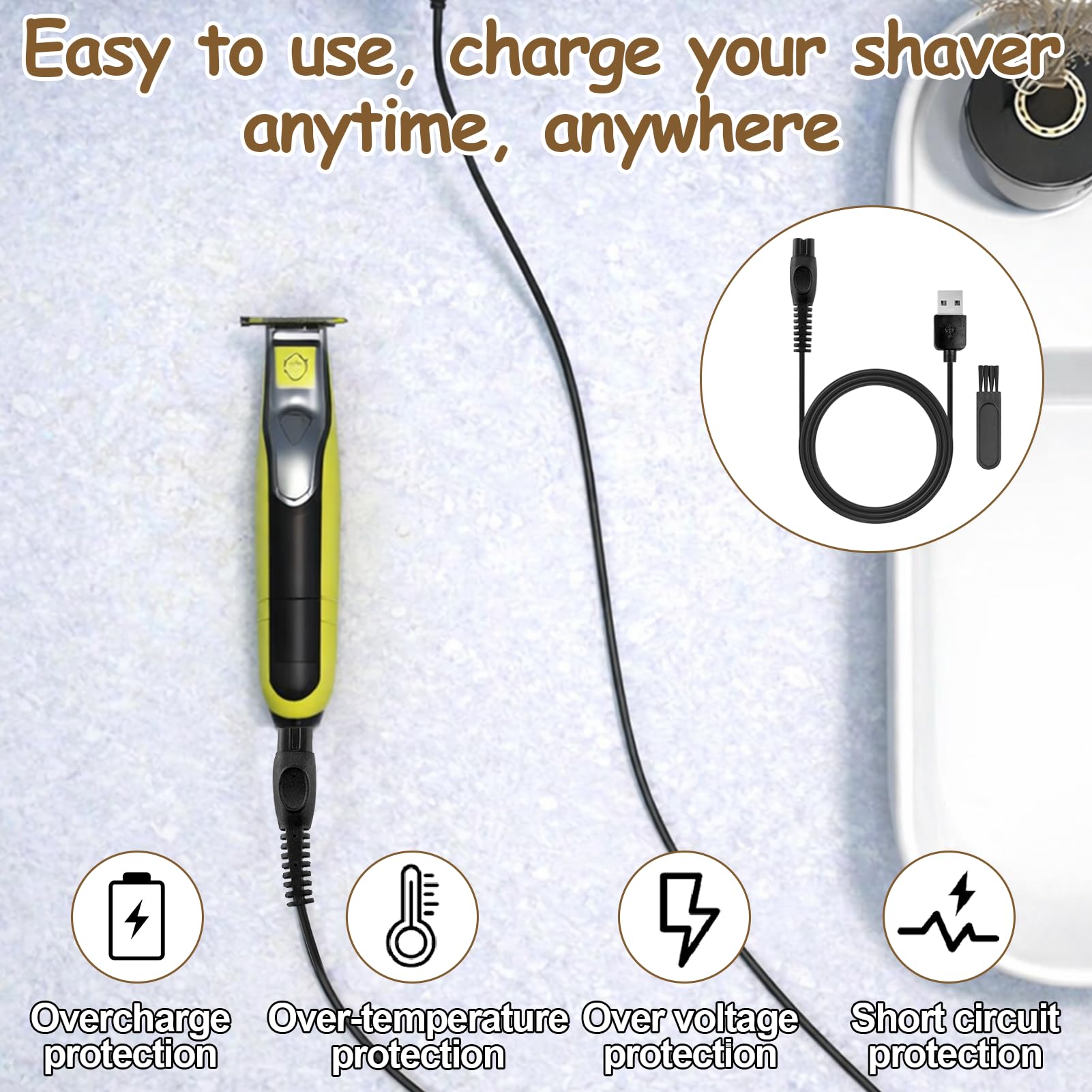 2 paquetes de 5 V cargador QP2724 QP2834 USB cable de carga para afeitadora One Blad QP1324 QP2824 QP4530 QP4631 MG5910 MG7910 MG7930 MG7950 X3001 MG9510 MG9510 MG9510 MG9550 20 x 5 006 Shaver — view 6