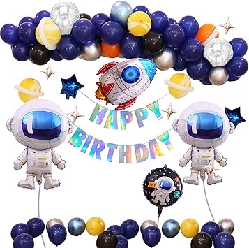 Amazon 誕生日バルーン 宇宙 飾り付け風船 92点セット 男の子 バースデー バルーン Wuernine 宇宙 飛行士 ロケット 惑星 スター Happy Birthdayガーランド バースデー デコレーション かわいい 風船 バルーン おもちゃ