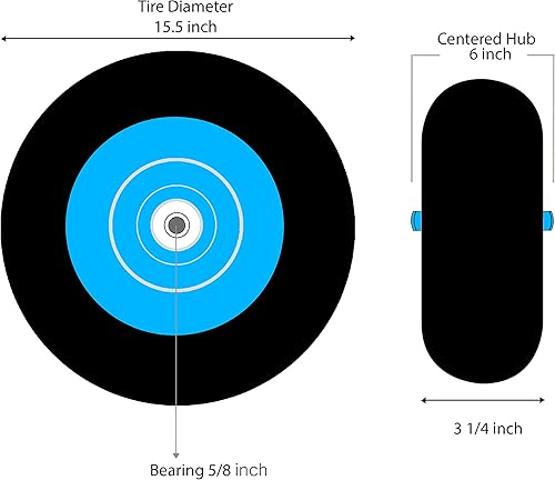 Miniatura 7 de NK WFF16BK - Neumático de carretilla sin plano con banda de rodadura acanalada de 6 pulgadas, cubo centrado de 58 pulgadas, rodamientos de 58
