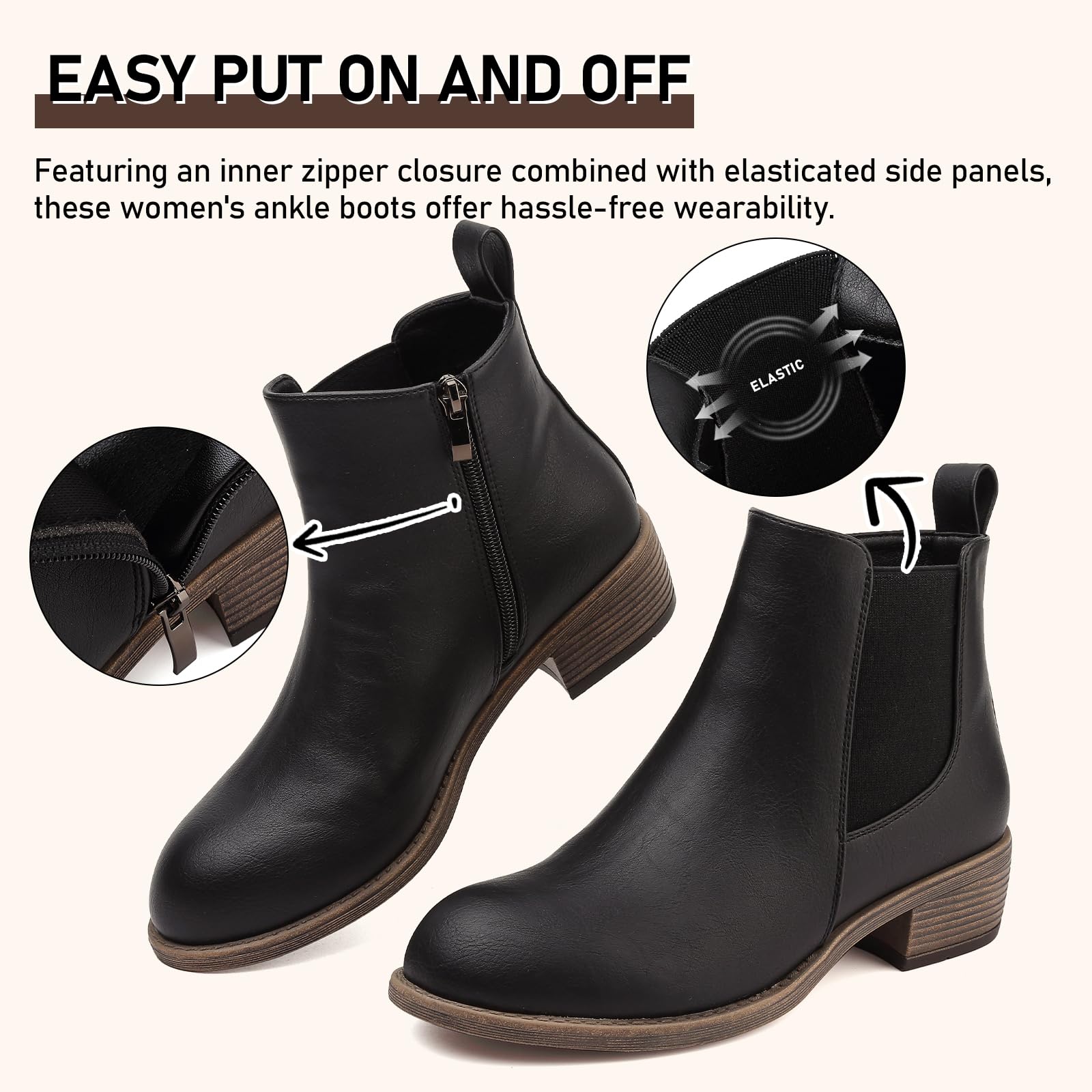 Botas de tobillo para mujer, impermeables, para caminar, a la moda, botines Chelsea con cremallera lateral, zapatos de tacón bajo, puntera puntiaguda, botines cortos casuales