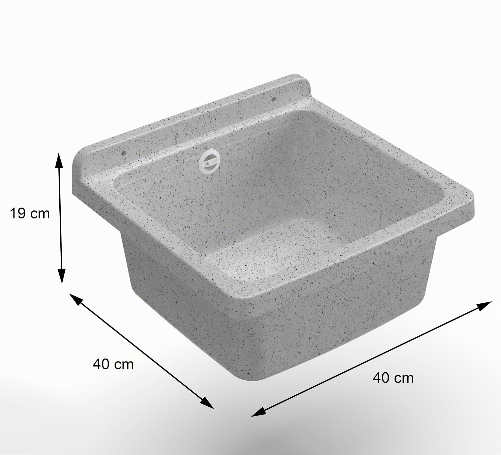 Adventa Baignoire en résine de PP, Fixation Murale, compacte, avec Siphon et bonde, résistant aux acides d'usage commun, buanderie, Garage, extérieur, Granit, L40 x P40 x H19 cm
