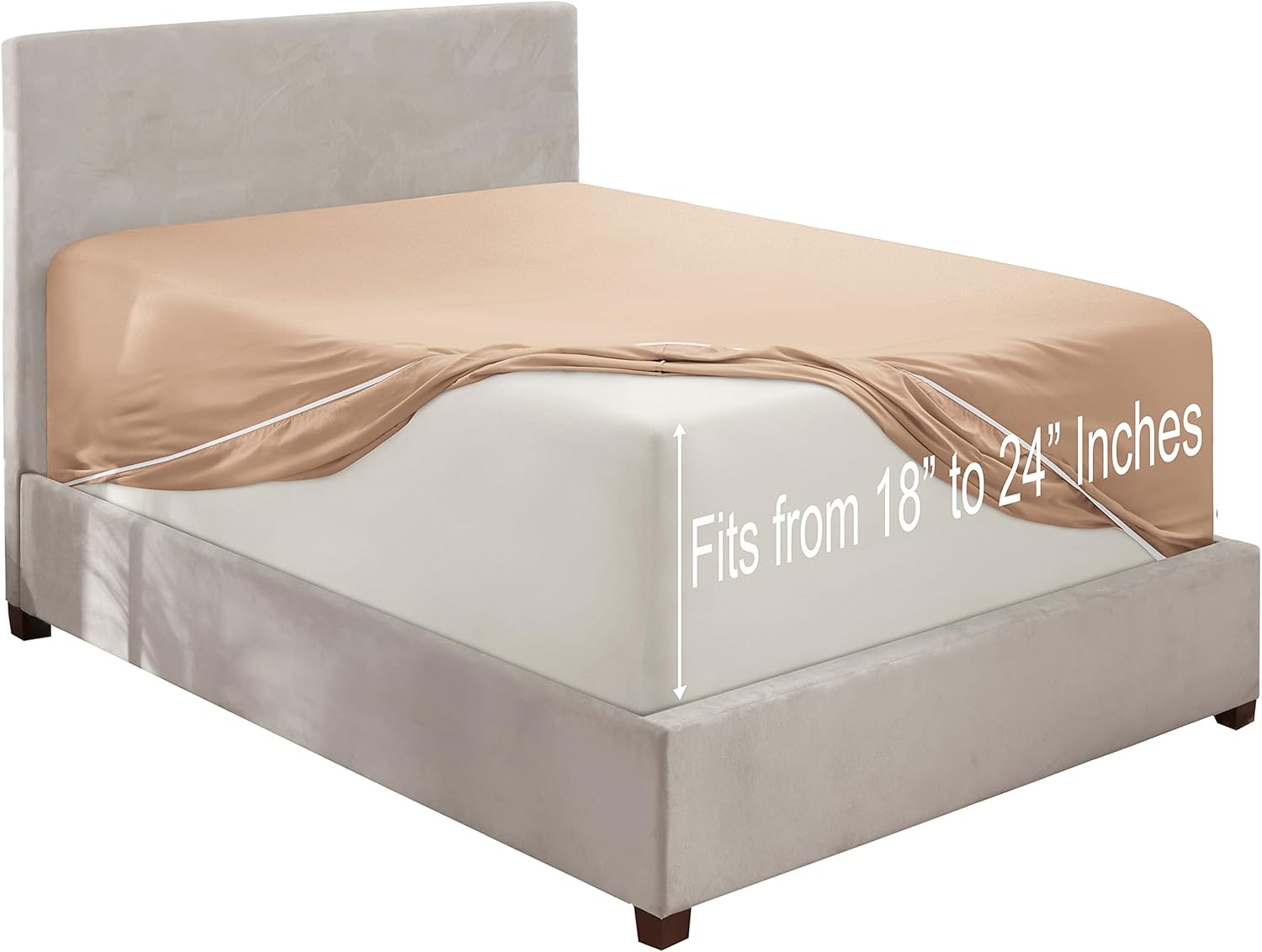Clara Clark Fitted Sheet, Extra Deep Pocket Fits Deep Mattress, Luxury Soft Fitted Sheet Only, King - Extra Deep Taupe Sand