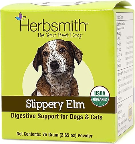 Herbsmith Organic Slippery Elm  Ayuda digestiva para perros y gatos  Alivio del estreñimiento y la diarrea para perros y gatos  Megaesophagus Dog Aid