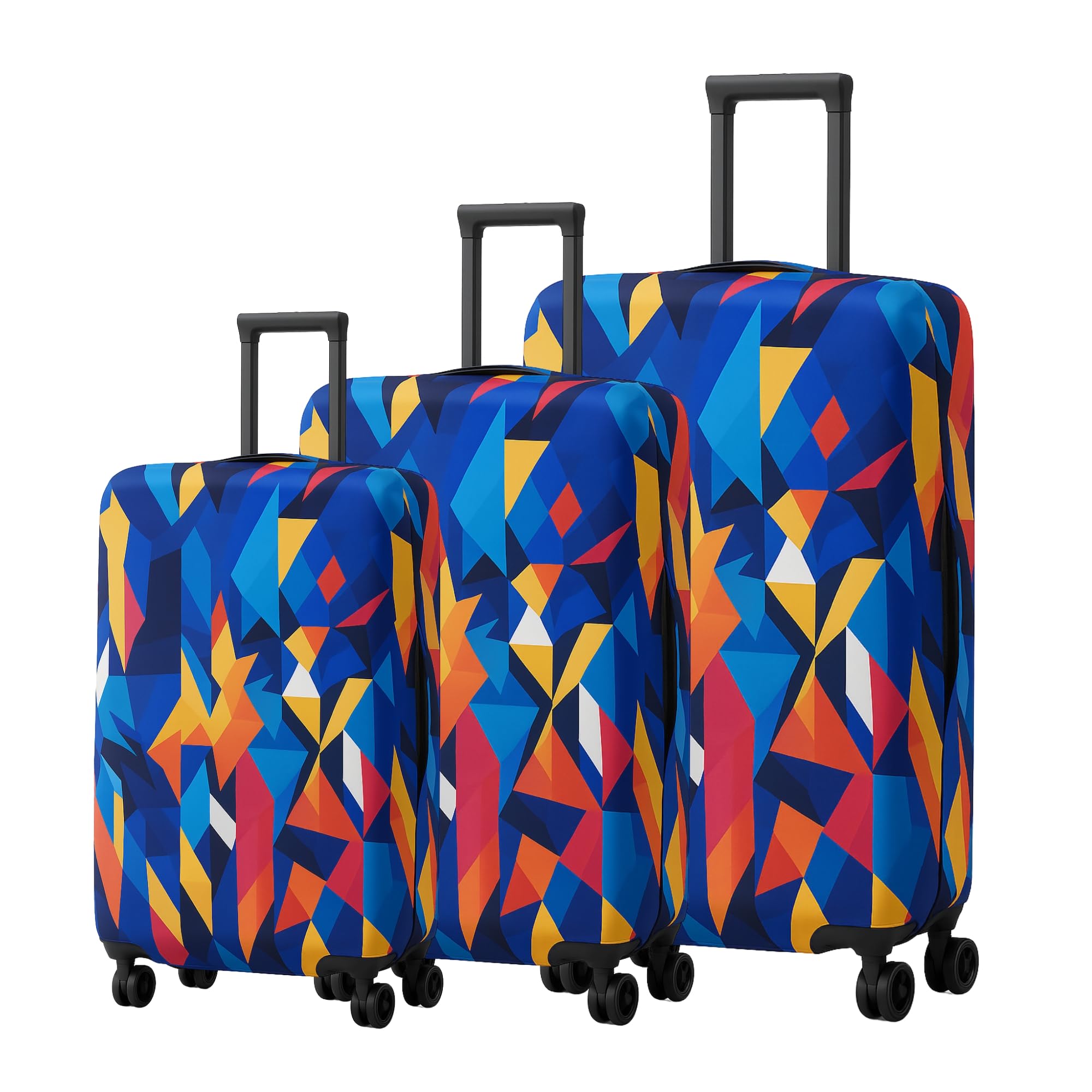 Trolley Bag Cover Set of 3 – Stretchless, Waterproof and Polyester Fabric with Multicolour Abstract Print Luggage Cover for Small, Medium & Large Size Suitcase Cover (20, 24 & 28 Inch)