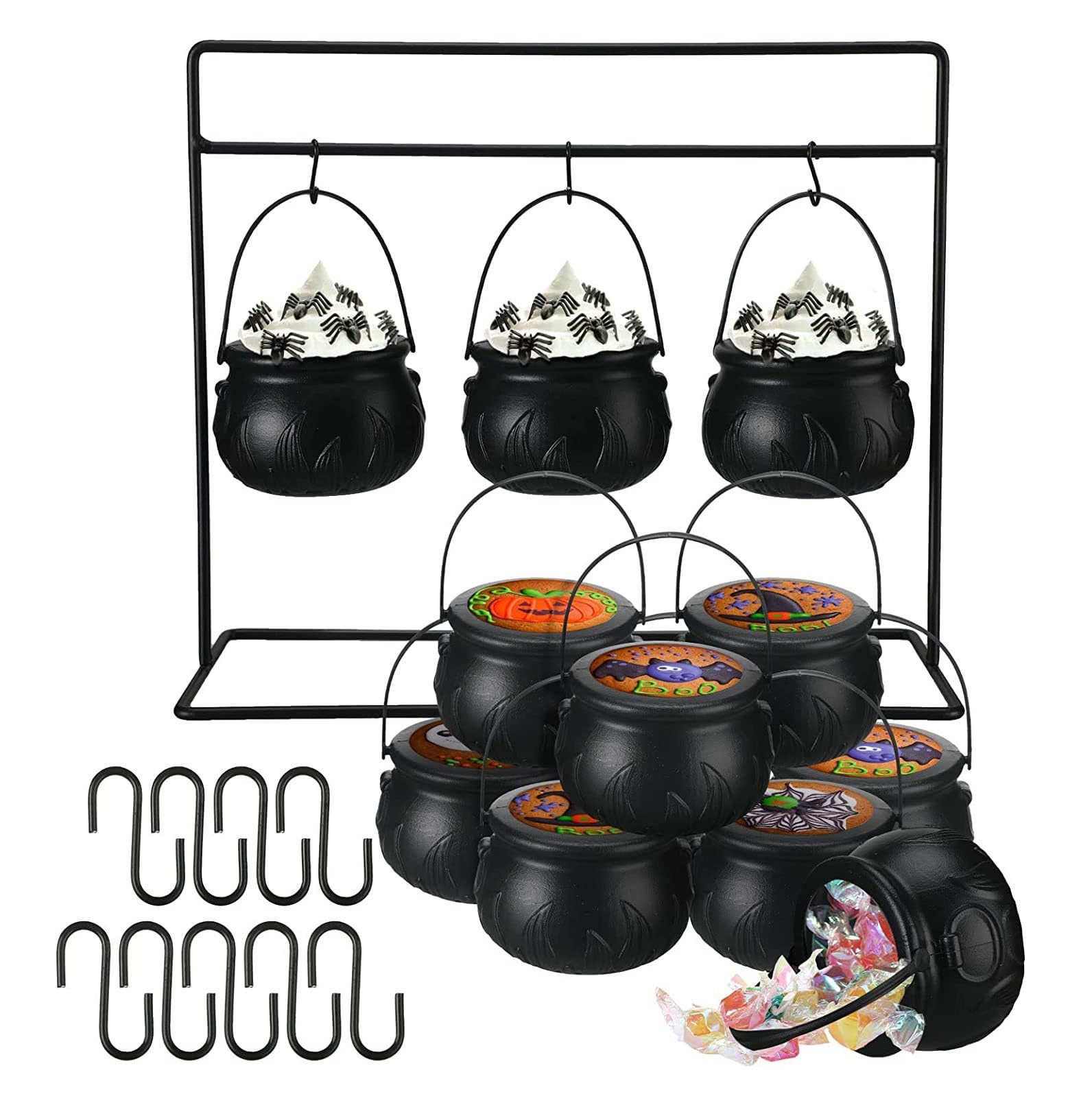 TAPIT Halloween Decorations 9PCS Witch Cauldron Candy Serving Bowl Plastic Cauldron Trick or Treat Candy Holder Halloween Party Decor for Indoor Outdoor Home Kitchen (Black 9PCS)