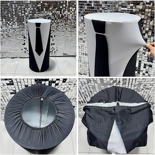 Miniatura 5 de Iydamc Fundas para mesa cilíndrica con temática de bebé y jefe, diseño de esmoquin negro, funda elástica para pedestal para baby shower, fiesta de