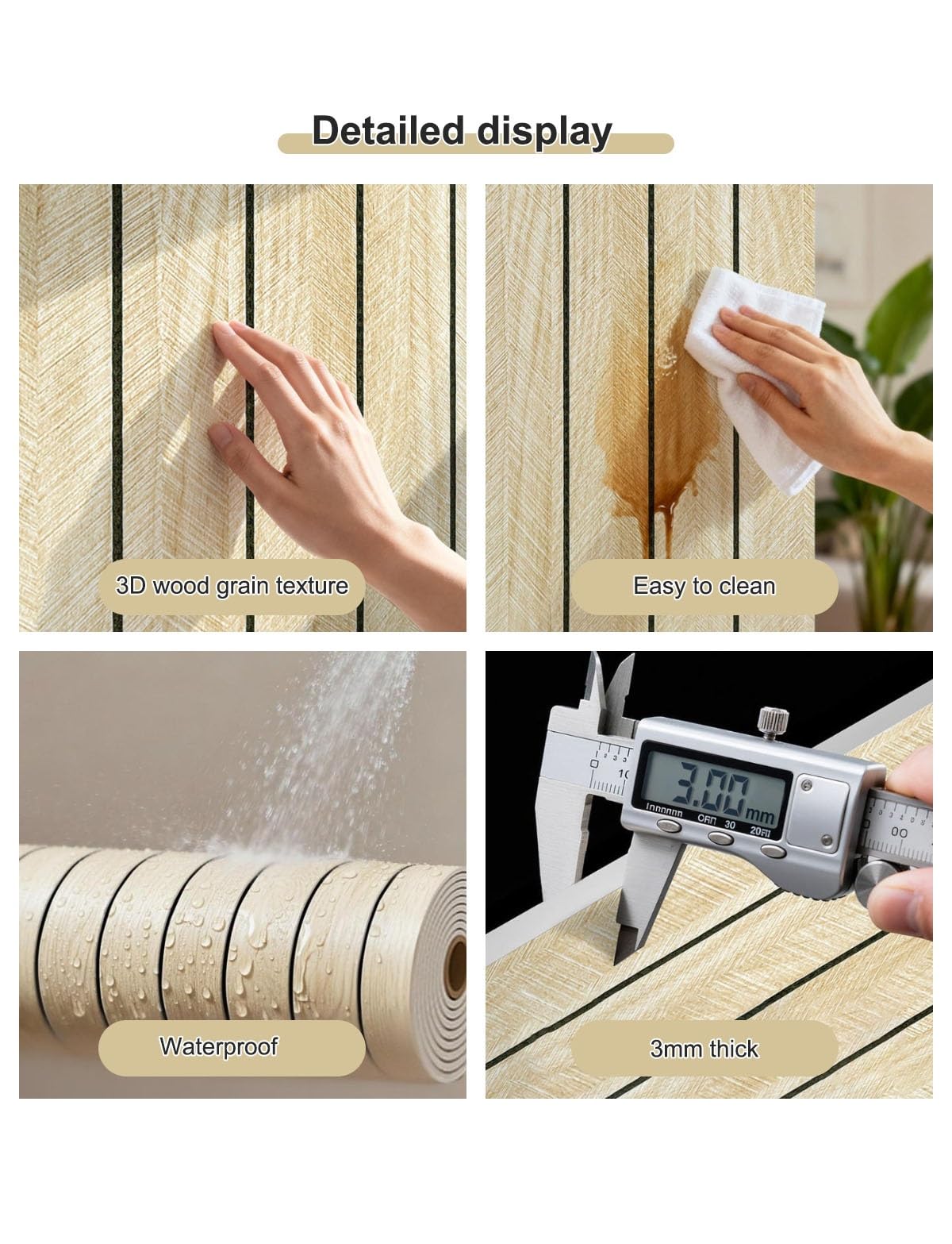 Papel pintado para despegar y pegar, paneles de pared de listones de madera que absorben el sonido, espuma impermeable para decoración de paredes interiores