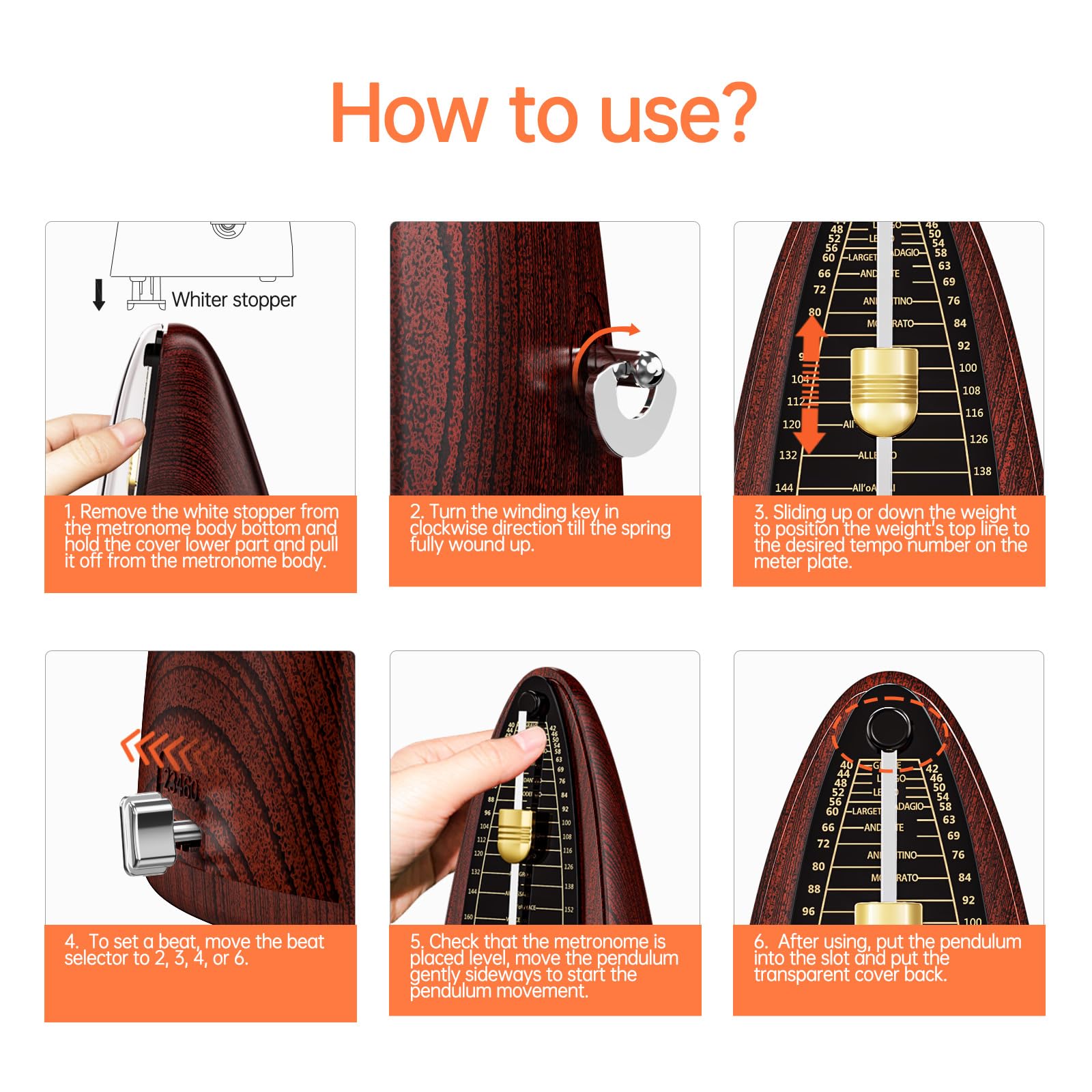 TERENCE Mechanisches Metronom für Klavier Gitarre Bass Violine mit hoher Präzision Traditionelle Pyramide Holzfarbe