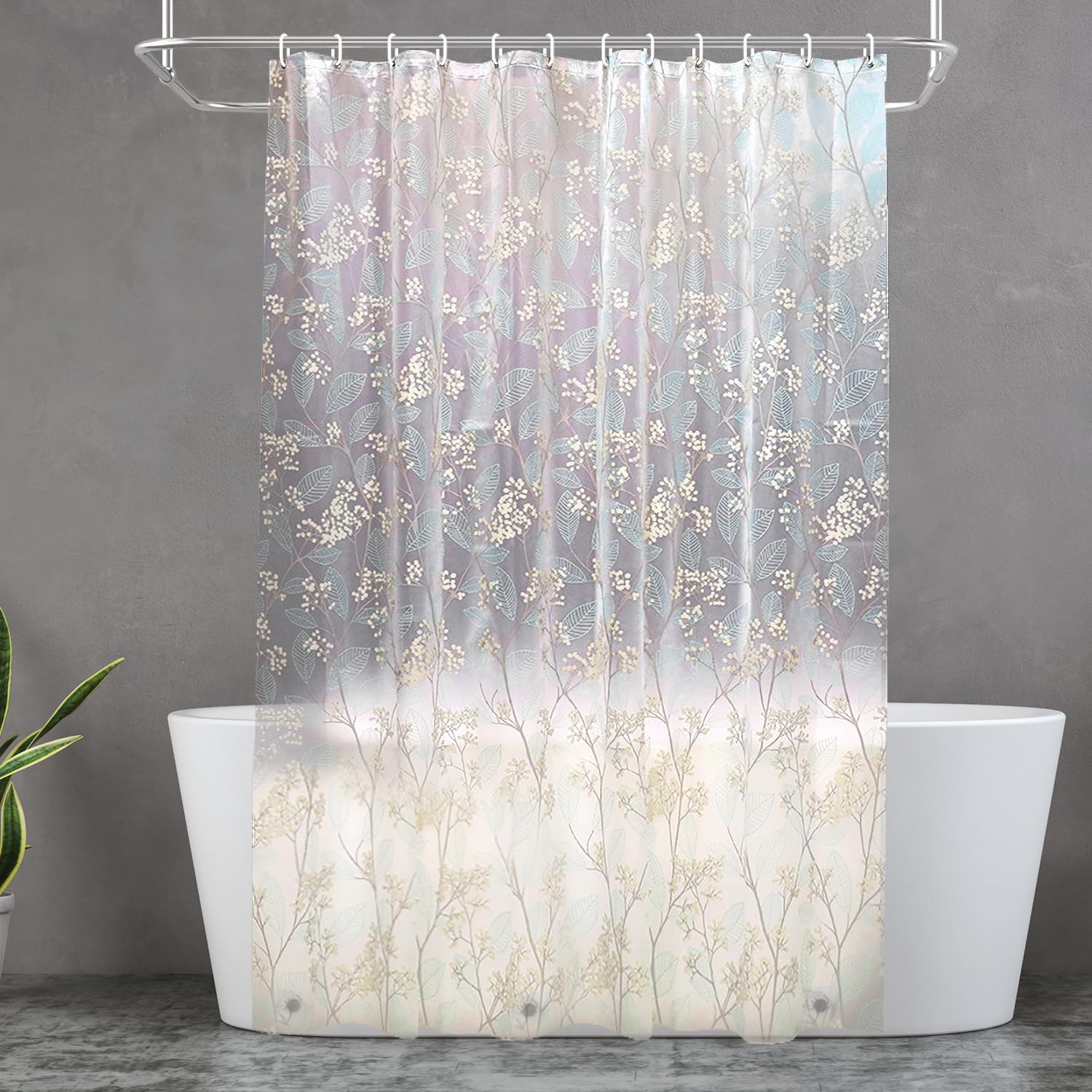PEVA Shower Curtain, 72 x 72 Water Repellent Premium Bathroom Shower Curtain with 3 Magnetic Weights for Shower Stall, Bathtubs (Flower-2)